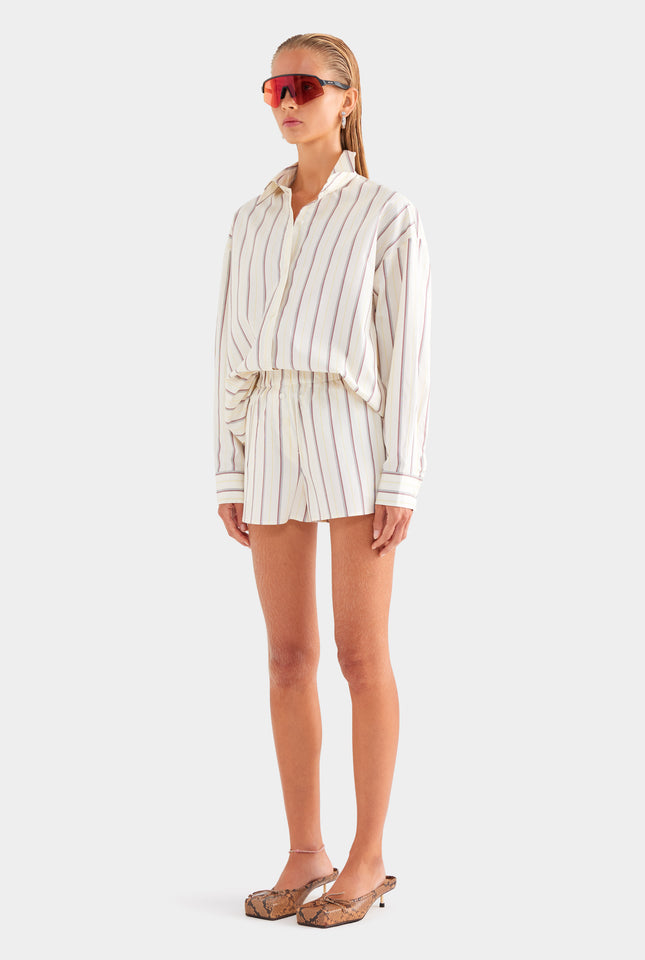 Striped Cotton Boxer Shorts - Cream/Mahogany Brown/Yellow Stripe
