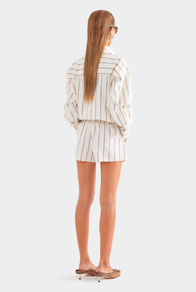 Striped Cotton Boxer Shorts - Cream/Mahogany Brown/Yellow Stripe