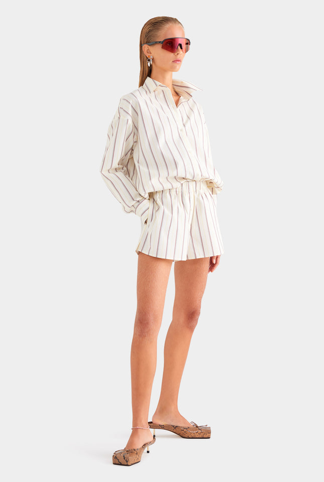 Striped Cotton Boxer Shorts - Cream/Mahogany Brown/Yellow Stripe