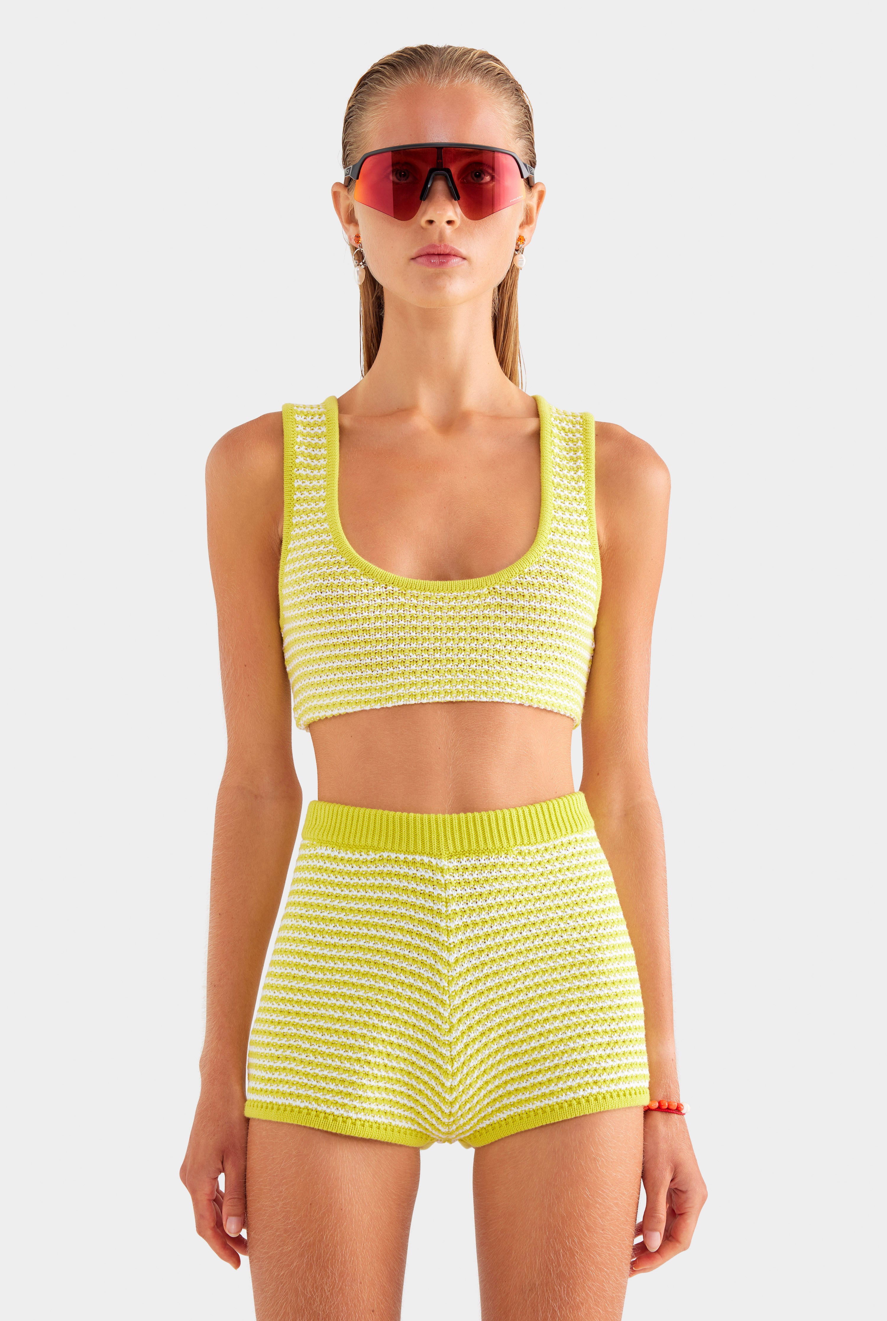 Striped Cotton Knit Bralette - Chartreuse/Off White Stripe