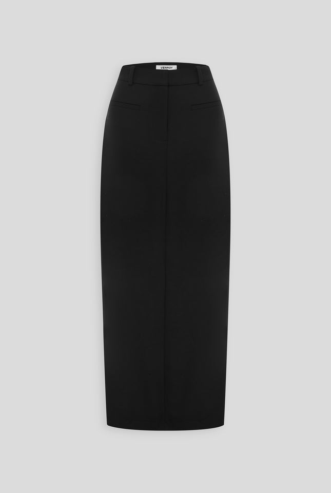 Tailored Wool Maxi Skirt - Black