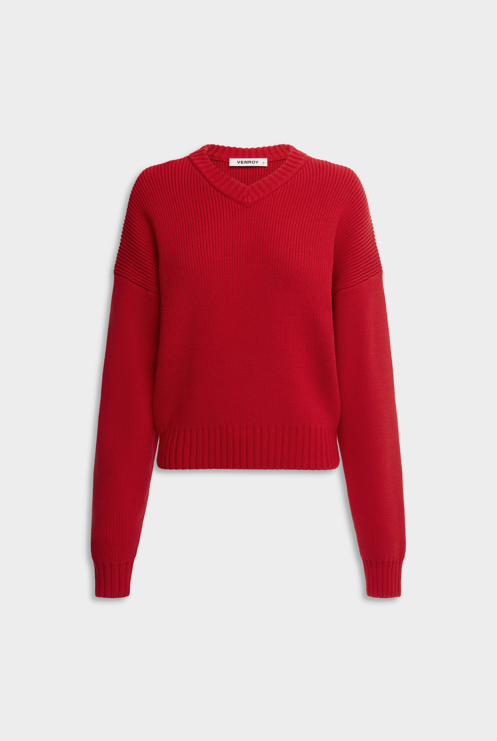 V Neck Cotton Knit Sweater - Red