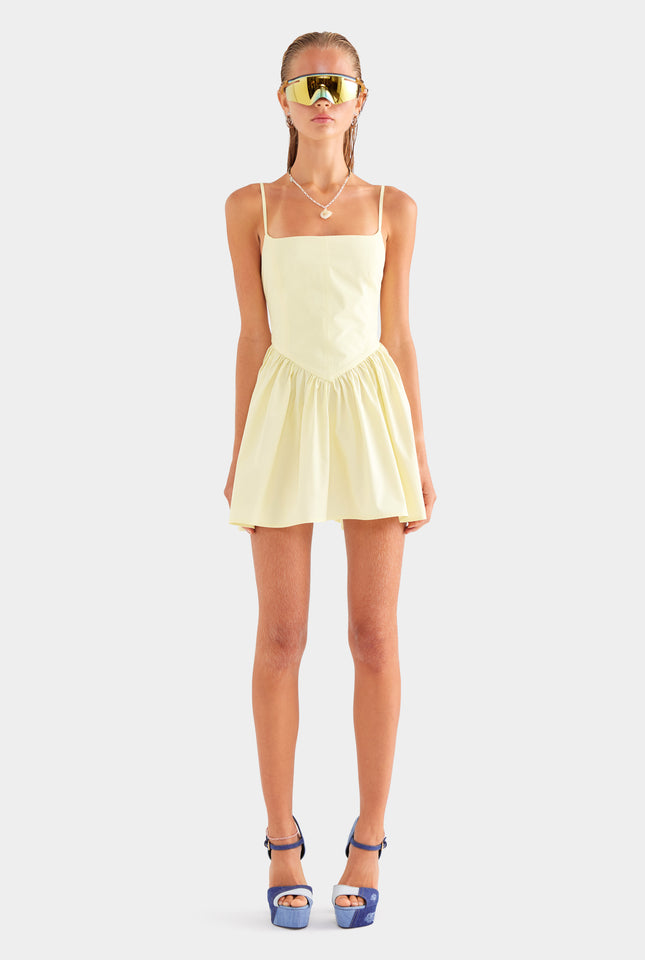 V Waist Cotton Mini Dress - Butter