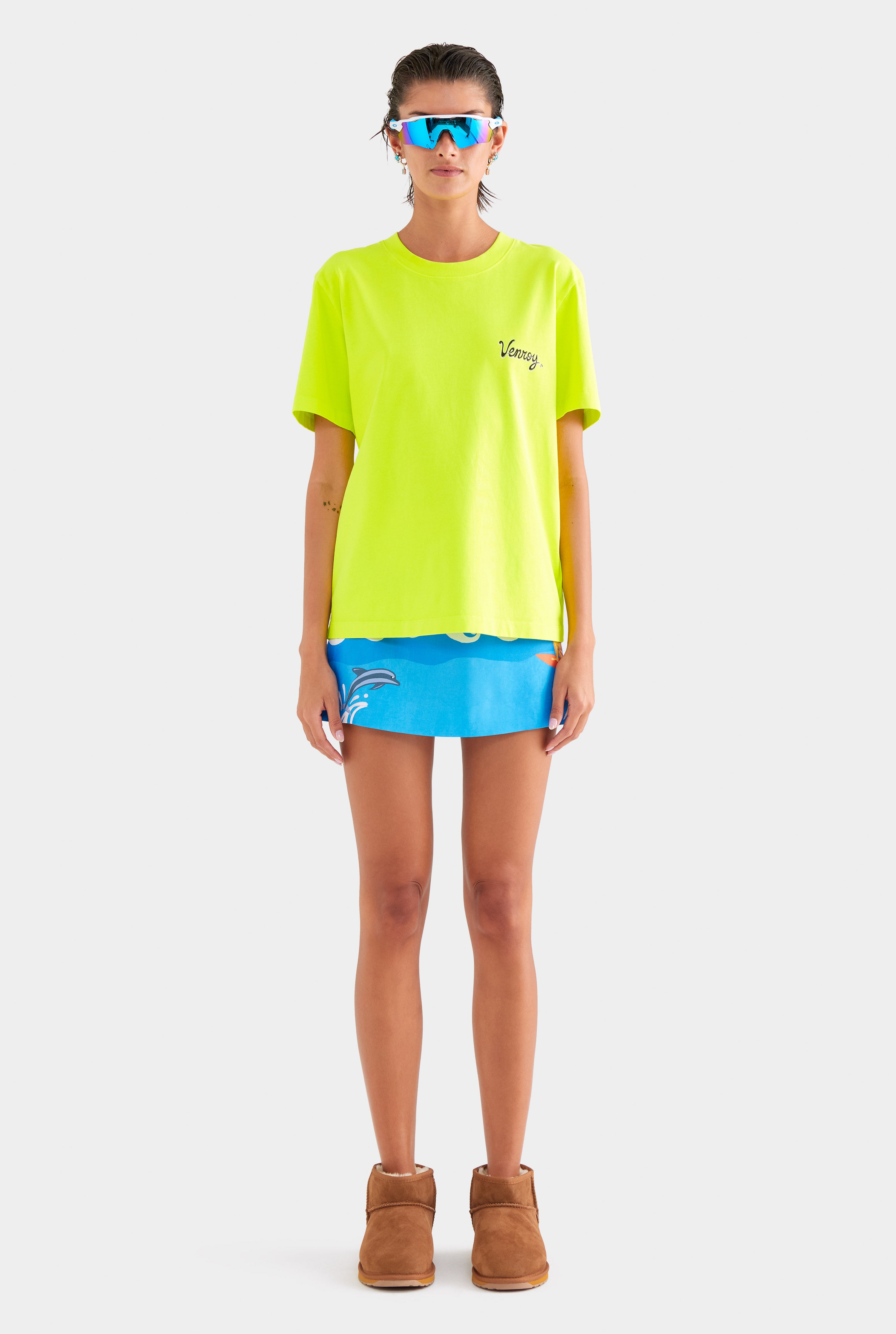 Venroy Logo Pigment Dyed T Shirt - Acid Lime