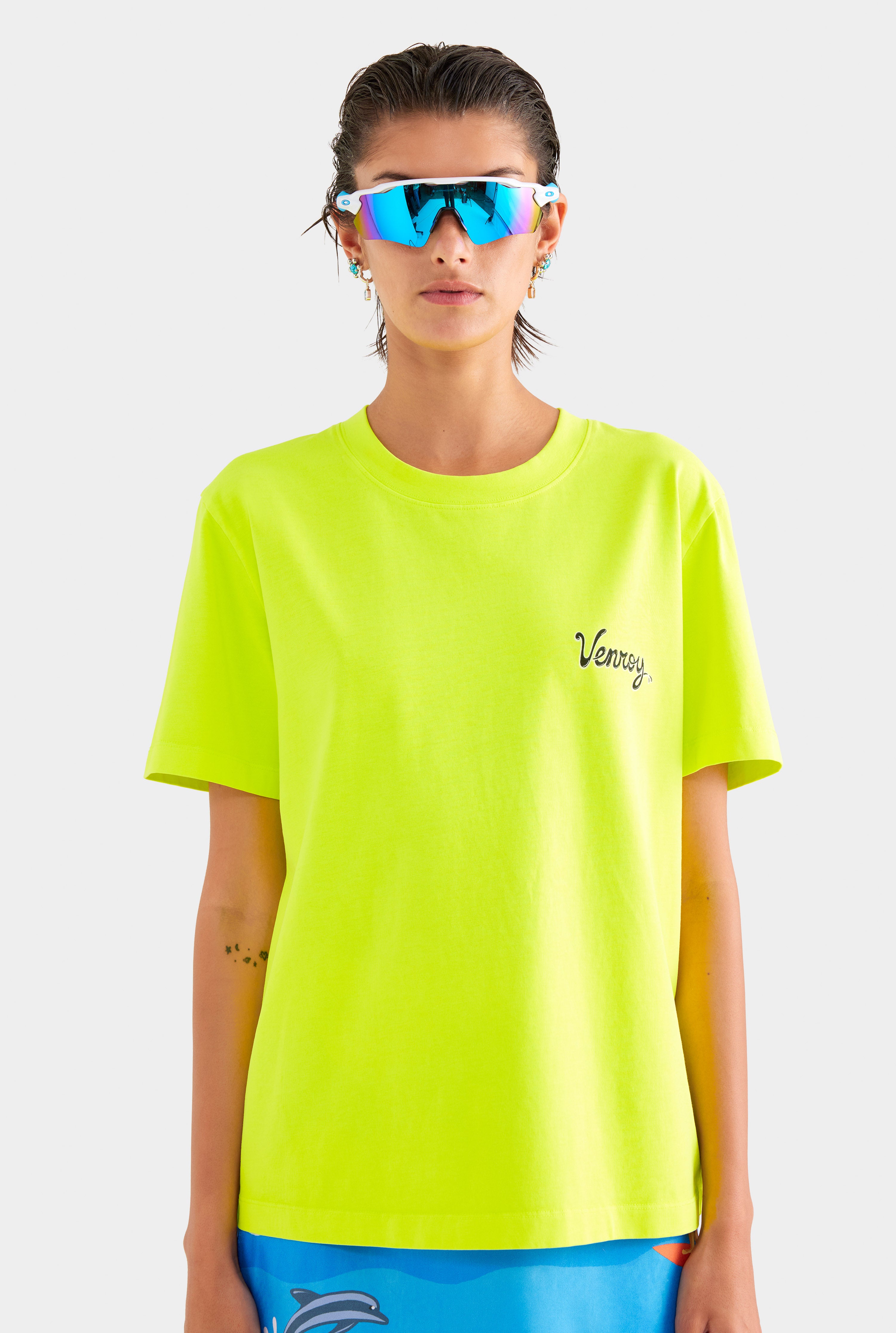 Venroy Logo Pigment Dyed T Shirt - Acid Lime