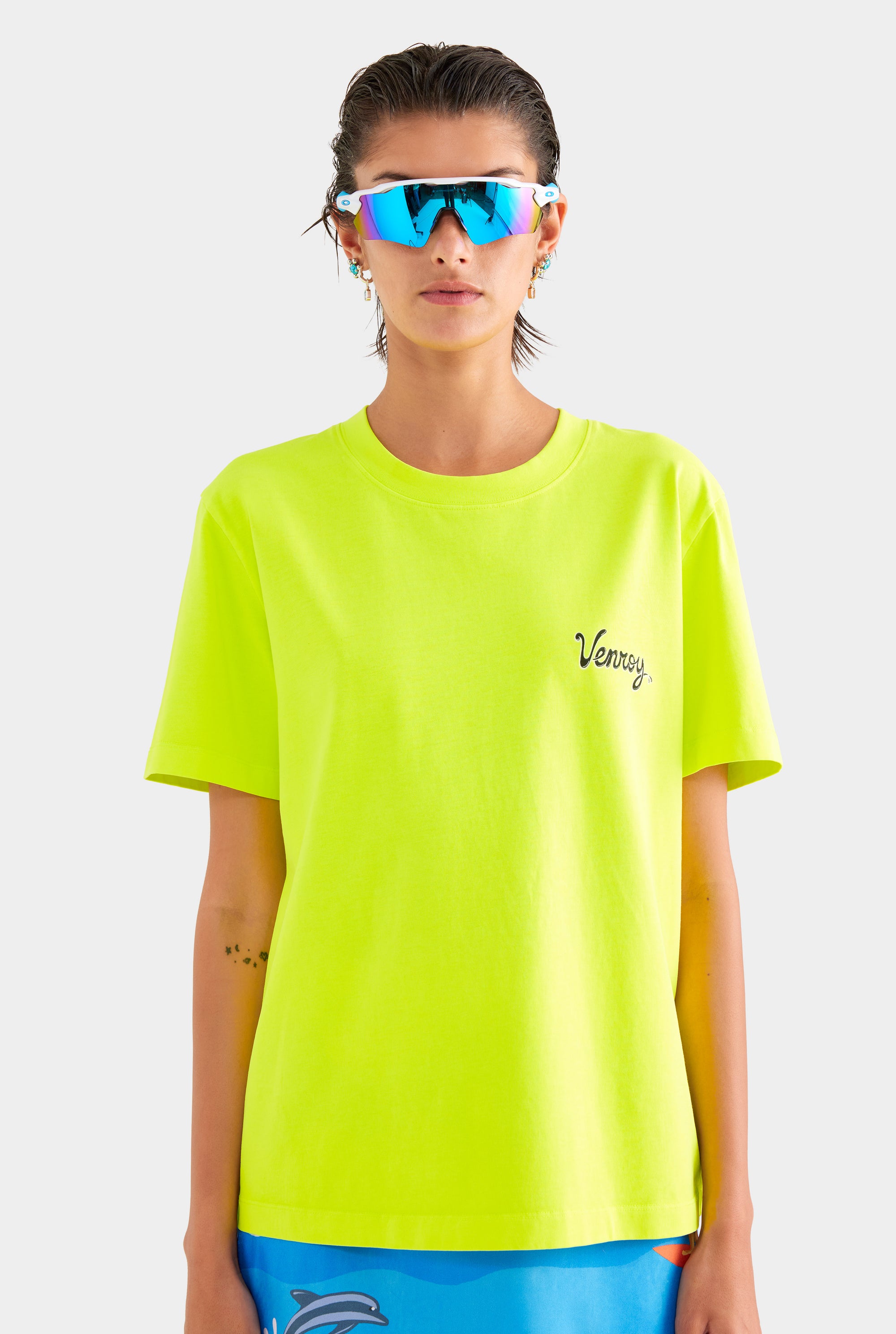 Venroy Logo Pigment Dyed T Shirt - Acid Lime