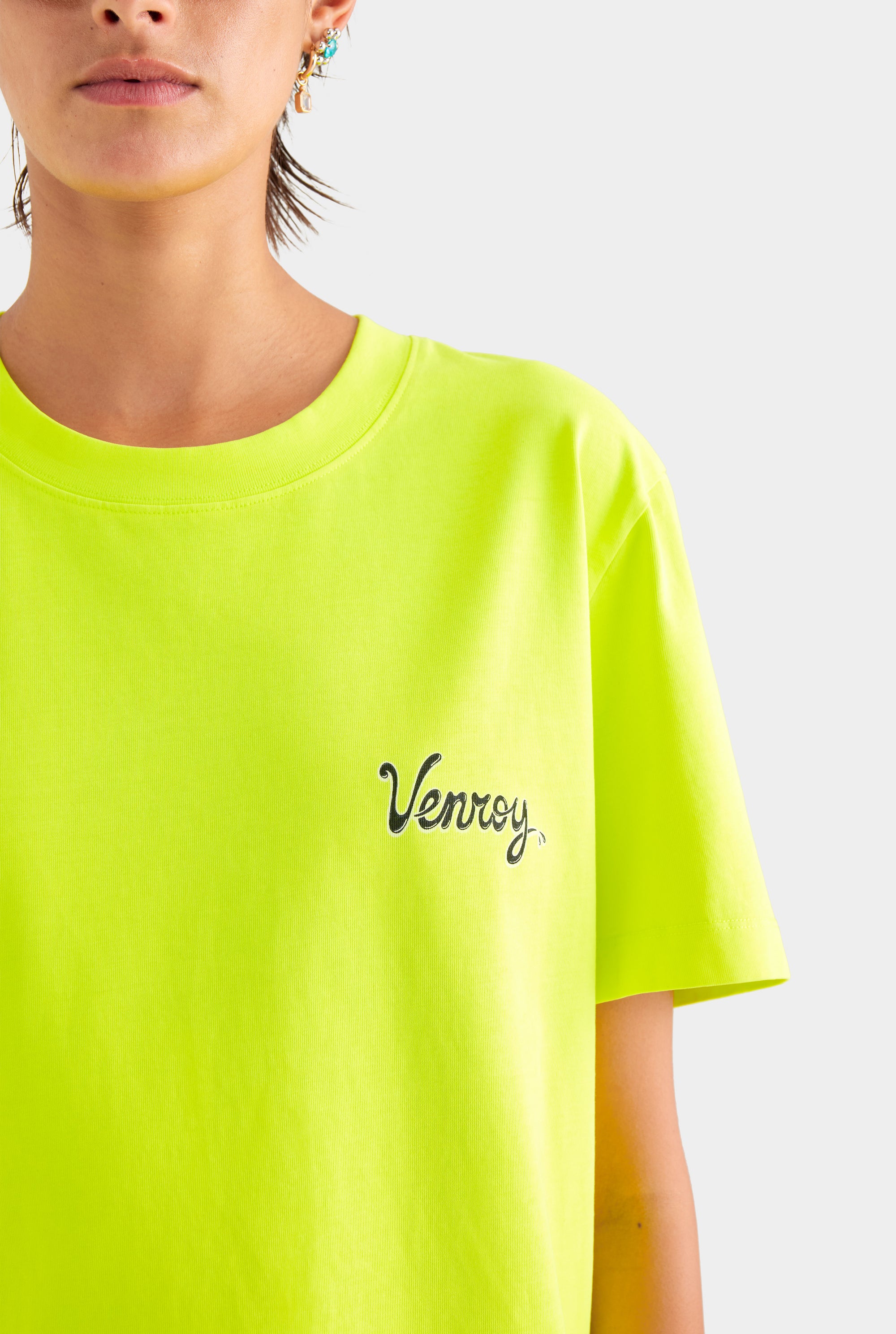 Venroy Logo Pigment Dyed T Shirt - Acid Lime