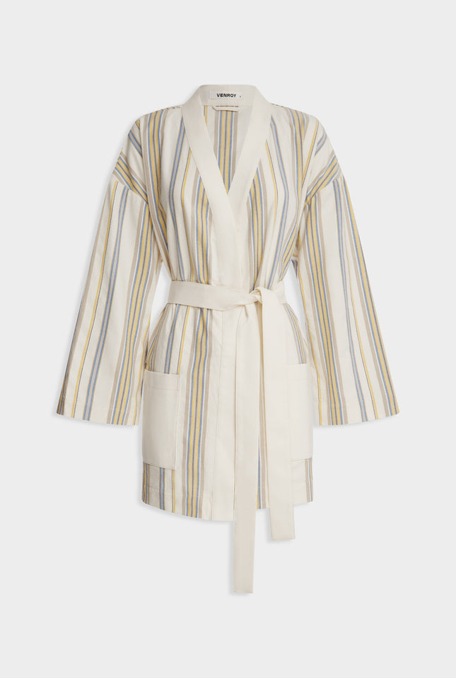 Woven Stripe Robe - Cream/Blue/Yellow Stripe