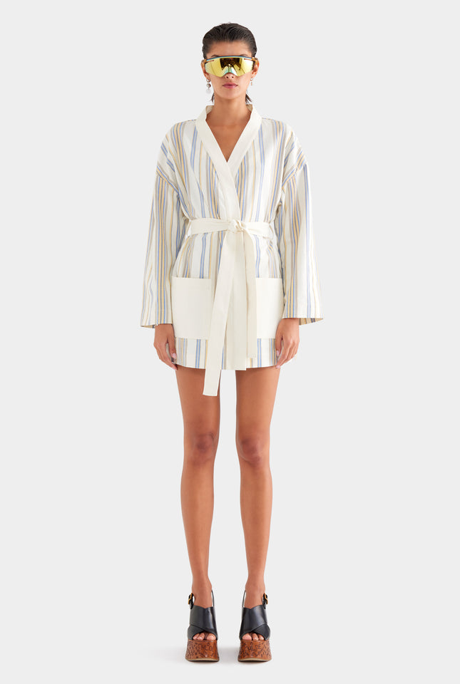 Woven Stripe Robe - Cream/Blue/Yellow Stripe