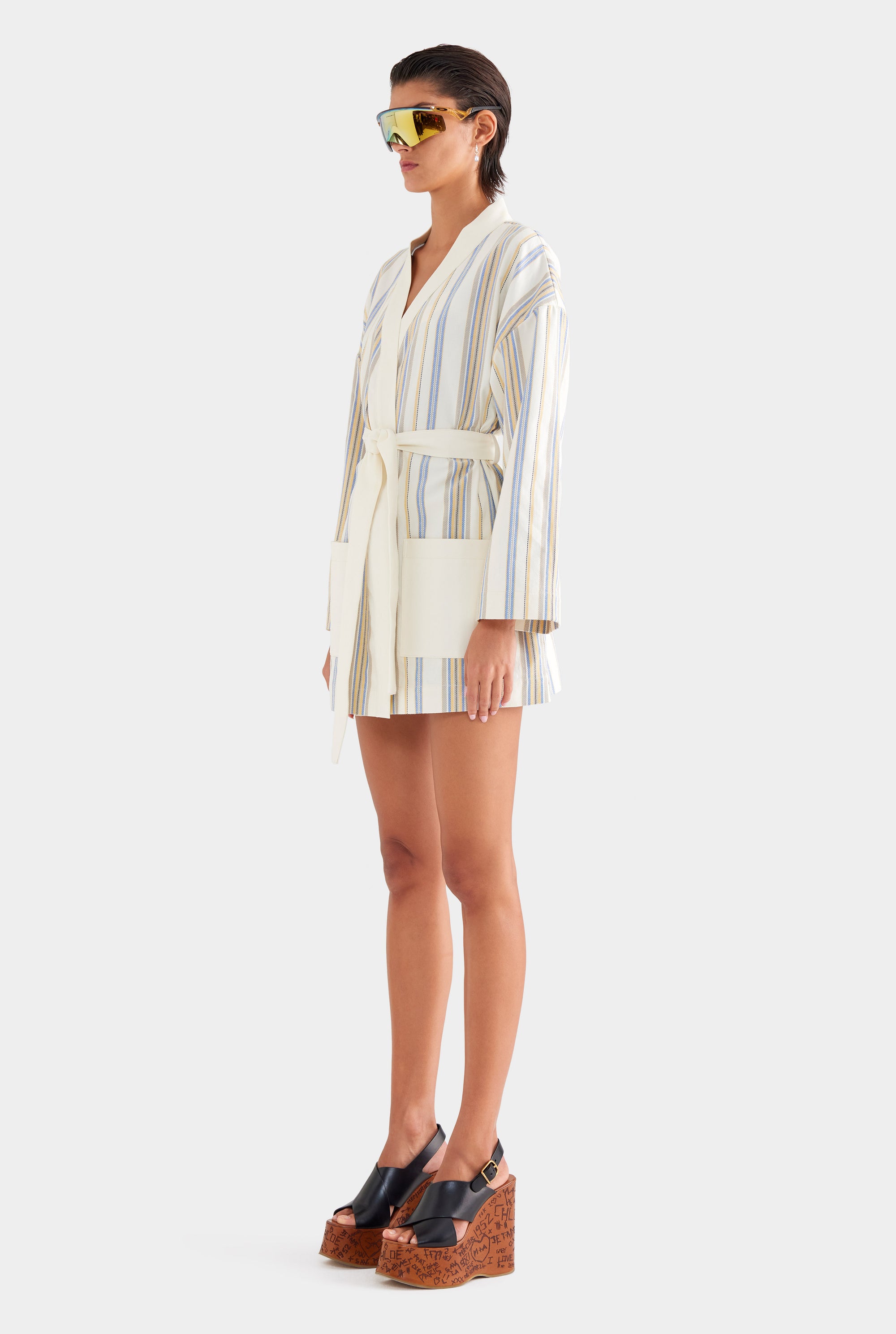 Woven Stripe Robe - Cream/Blue/Yellow Stripe