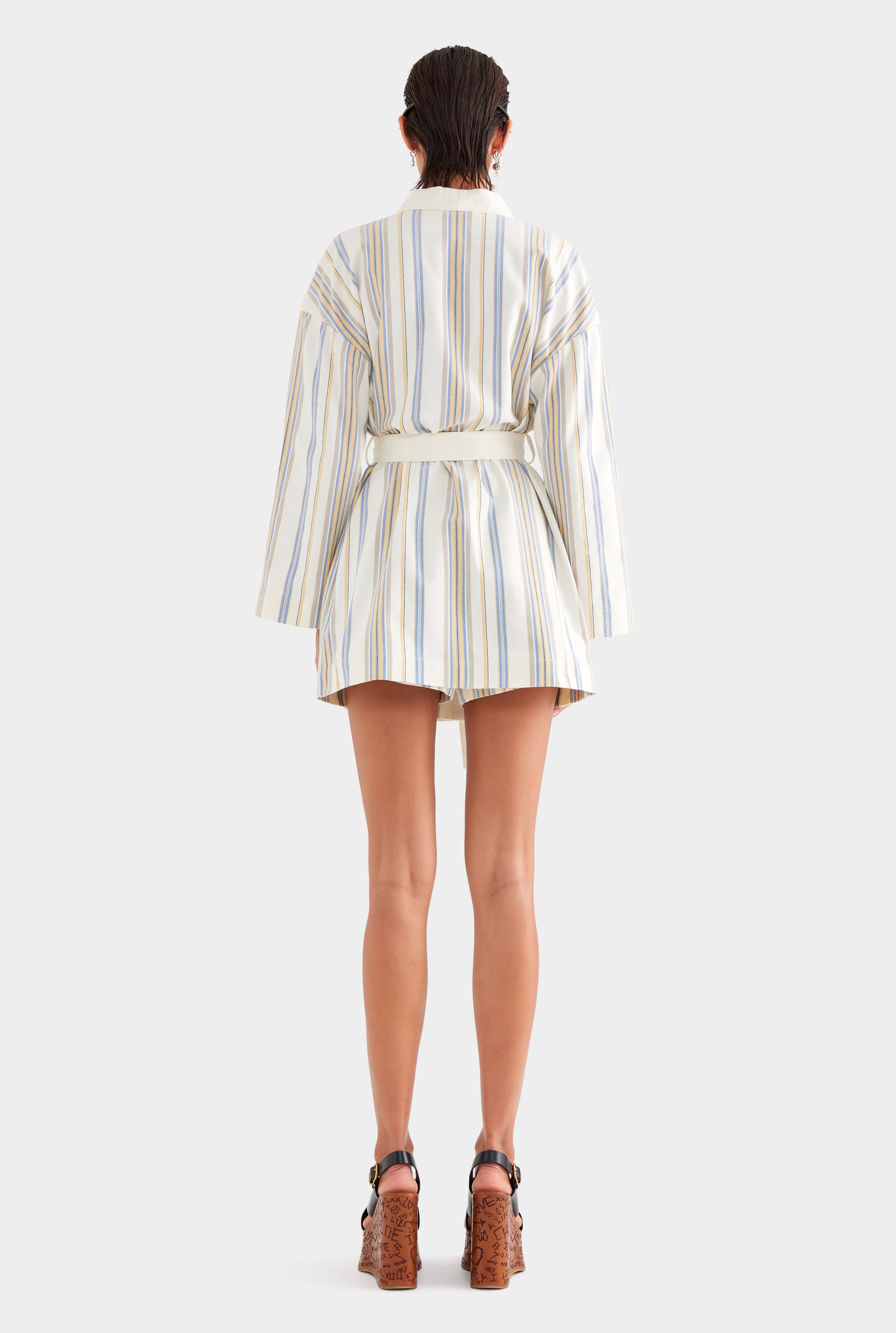 Woven Stripe Robe - Cream/Blue/Yellow Stripe