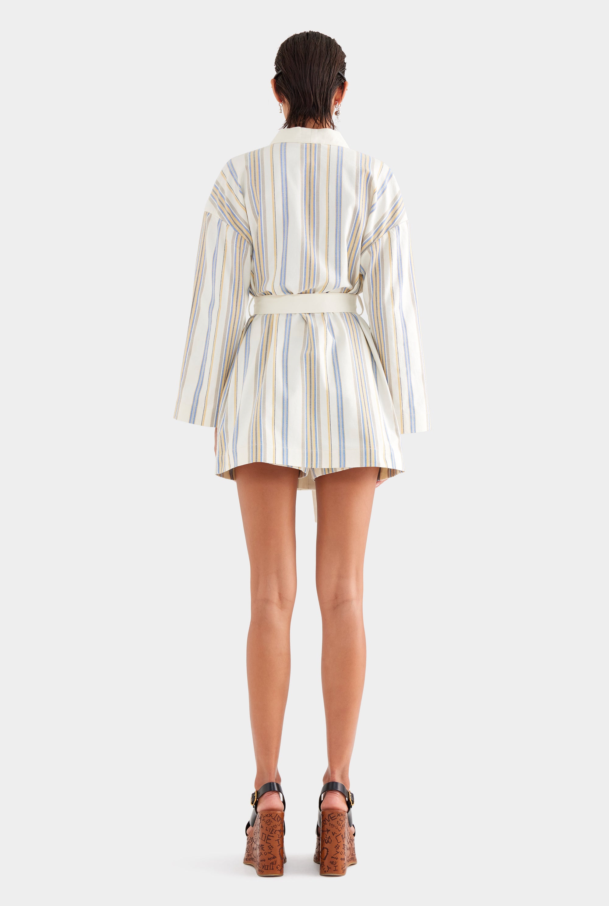 Woven Stripe Robe - Cream/Blue/Yellow Stripe