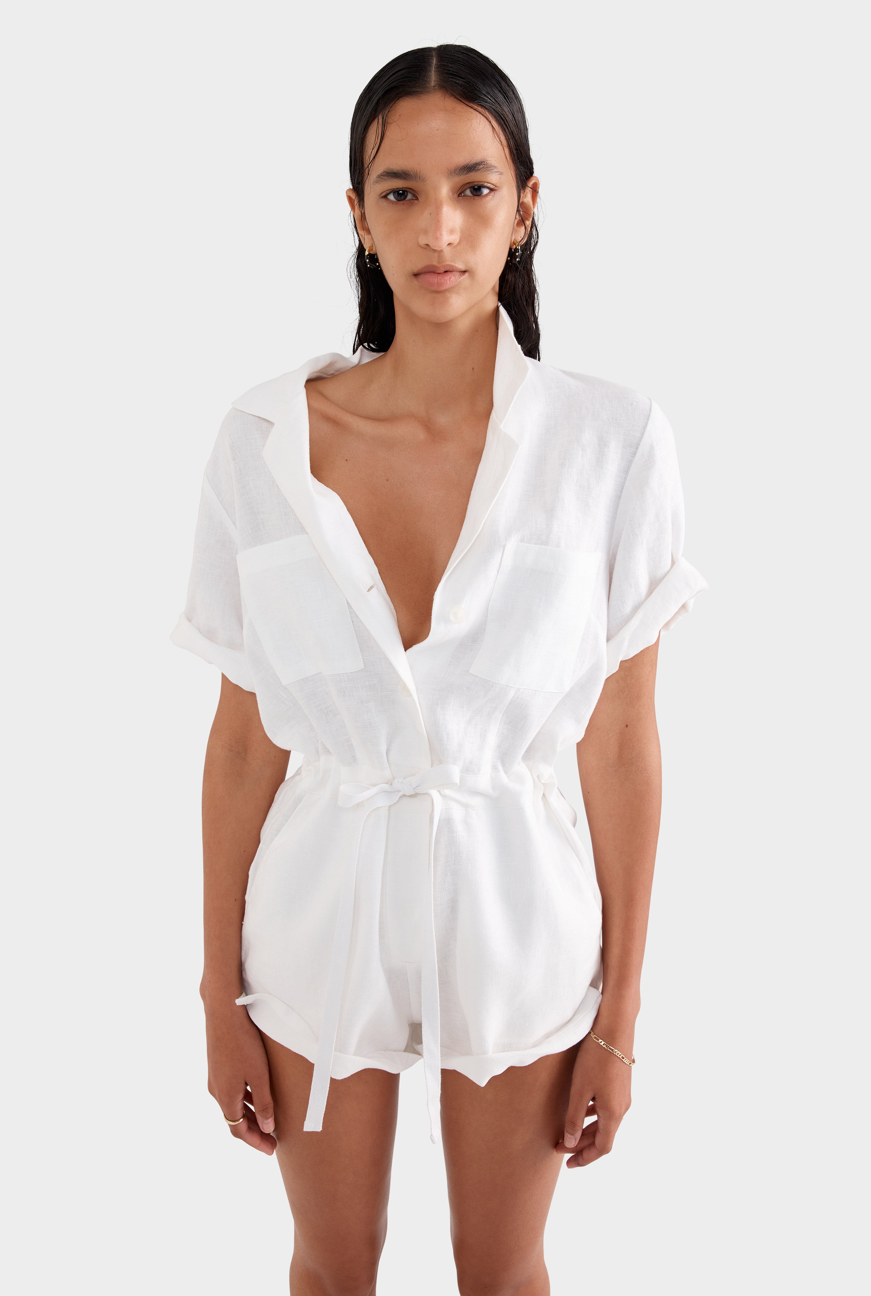 Camp Collar Playsuit - White