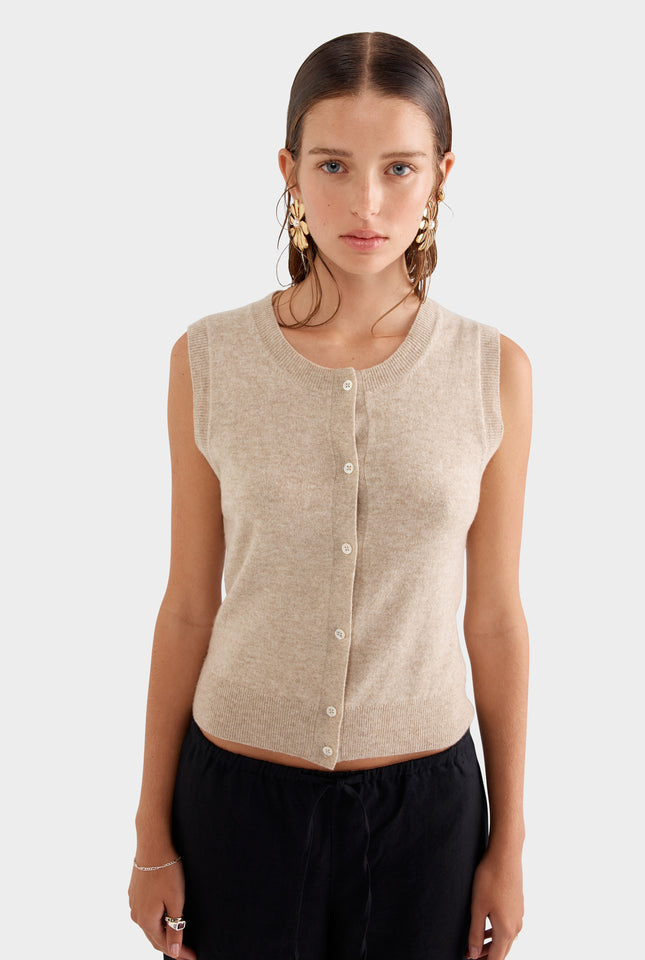 Cashmere Button Tank - Sand