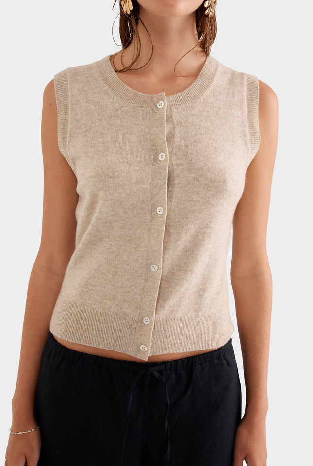 Cashmere Button Tank - Sand