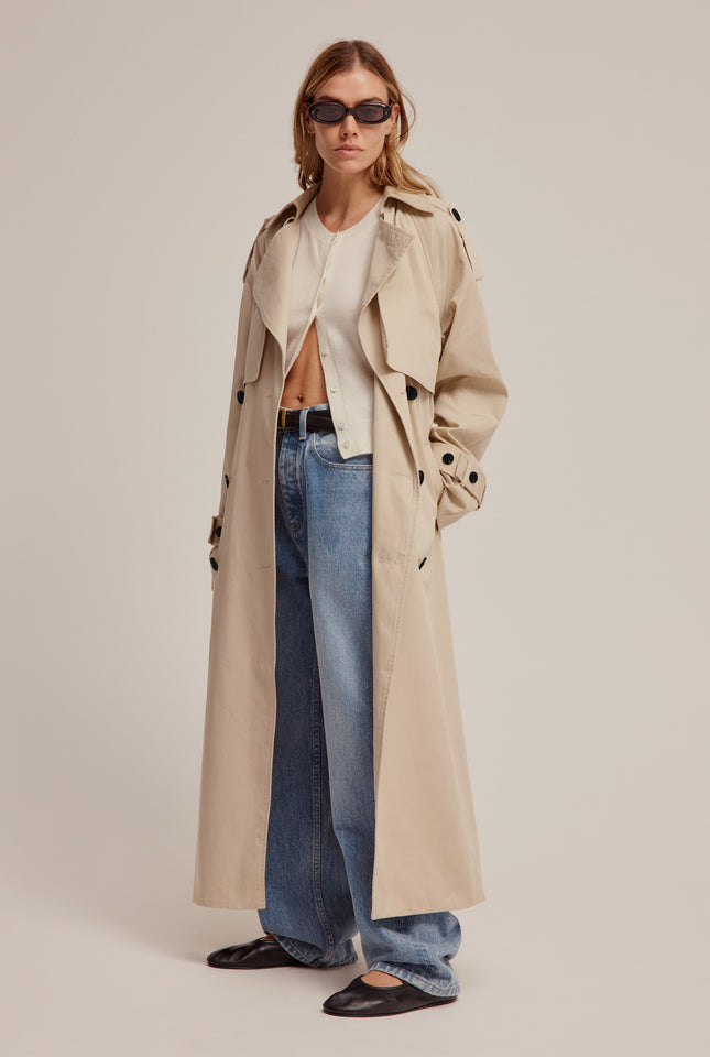 Classic Cotton Trench Coat - Sand