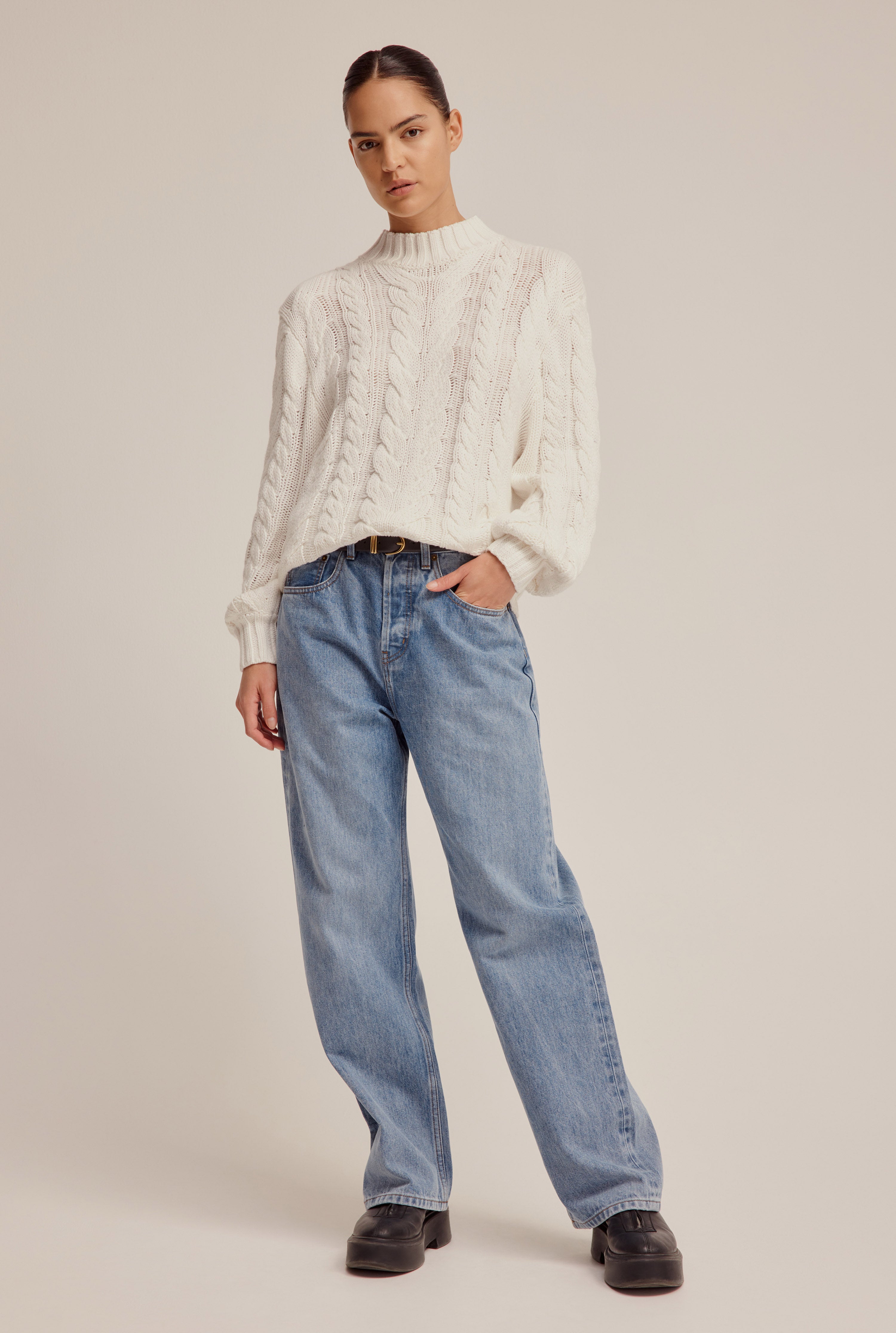 Cotton Cashmere Cable Knit Sweater - Off White