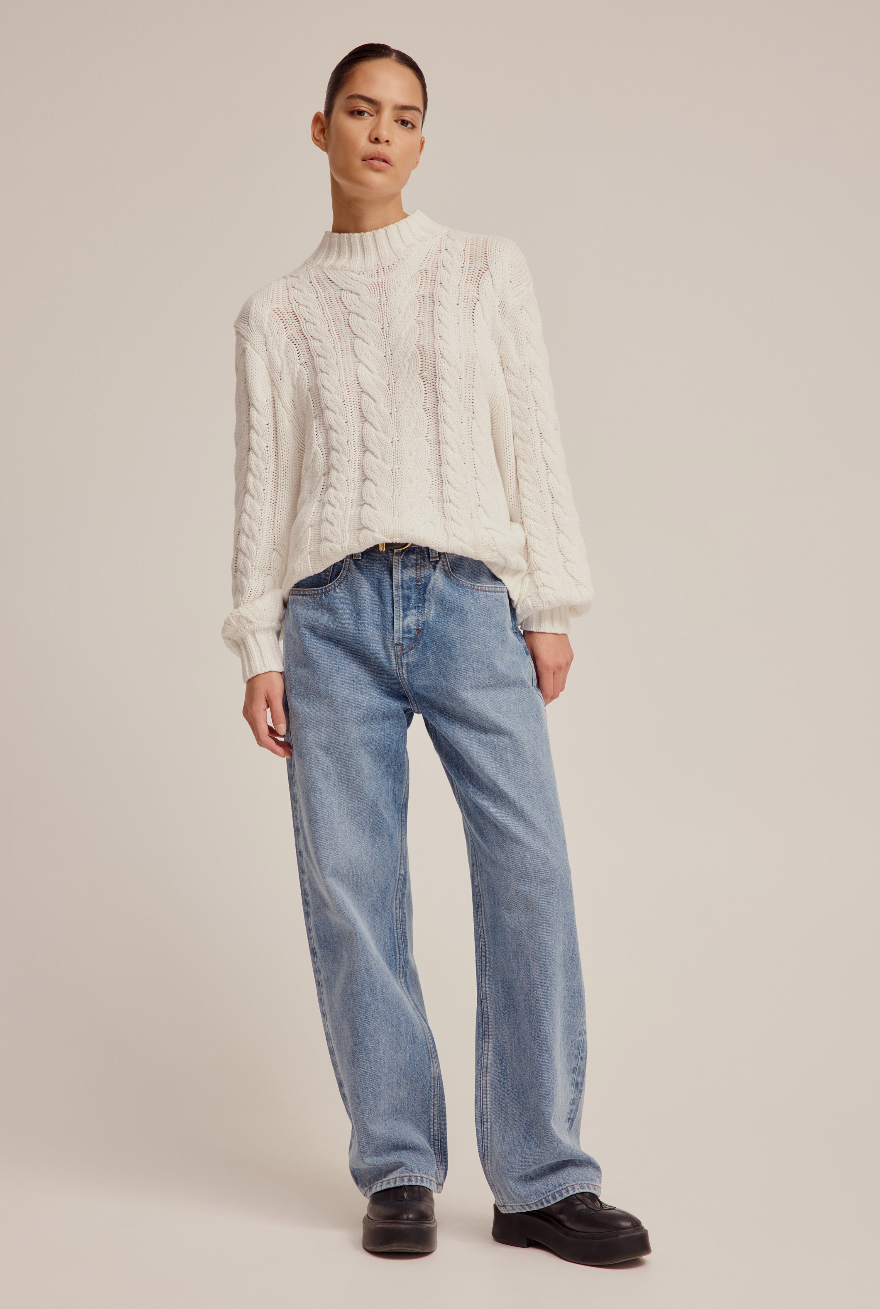 Cotton Cashmere Cable Knit Sweater - Off White