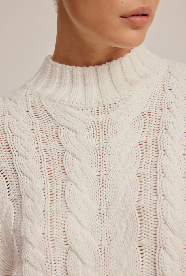 Cotton Cashmere Cable Knit Sweater - Off White