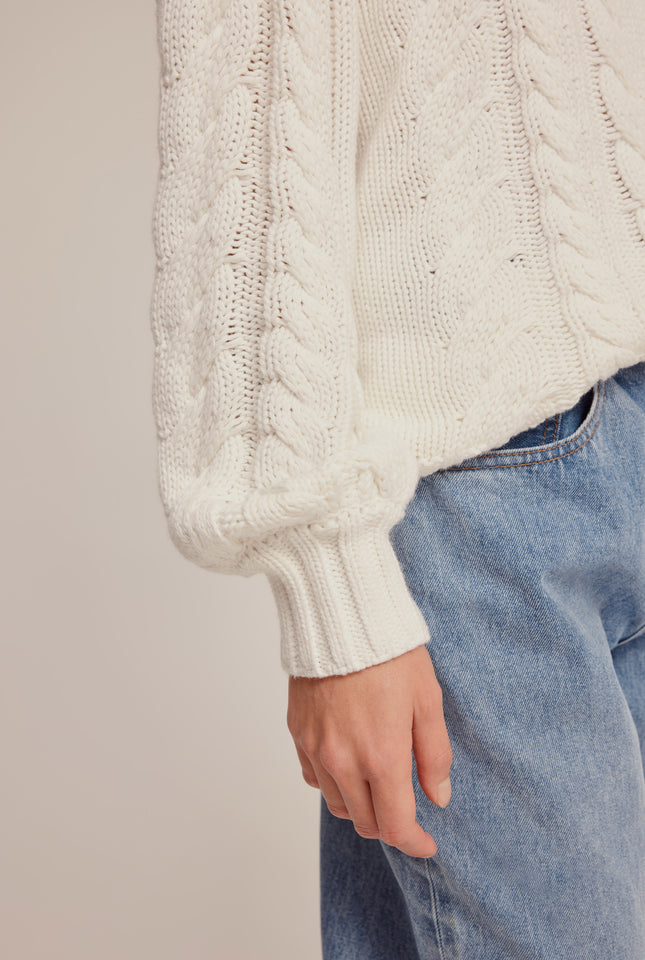 Cotton Cashmere Cable Knit Sweater - Off White