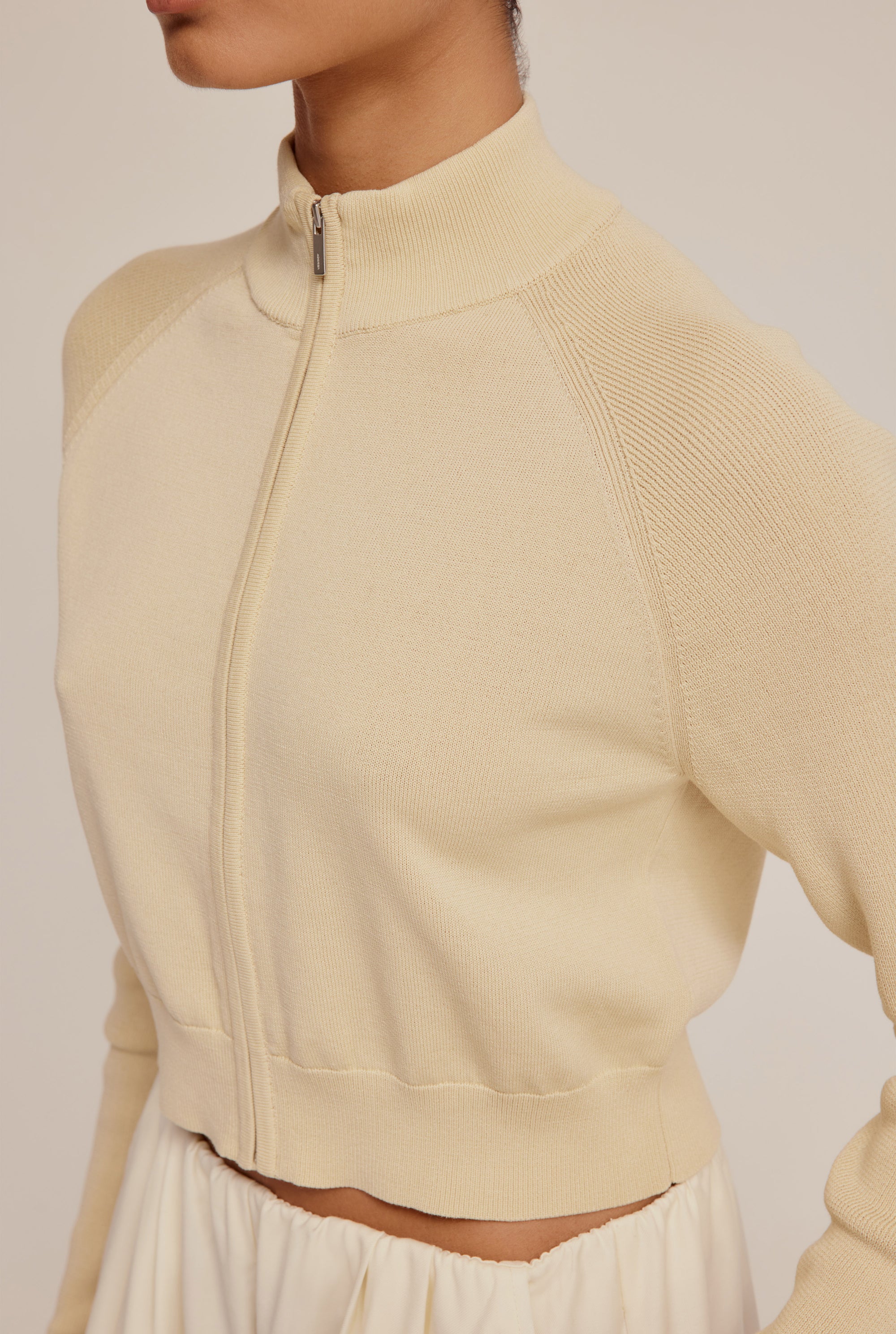 Cotton Cropped Zip Up Jacket - Pale Straw