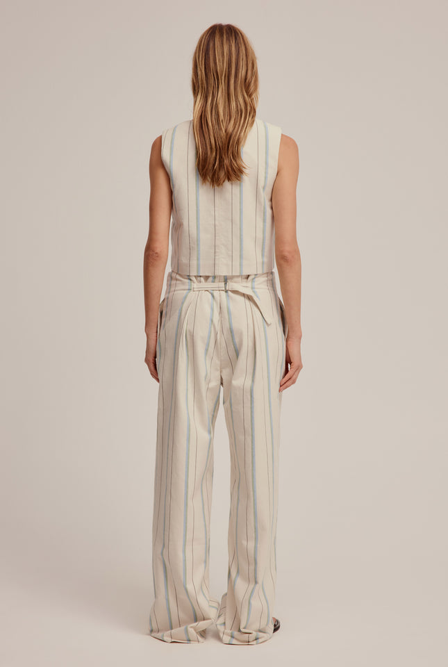 Cotton Woven Stripe Vest - Off White/Blue Stripe