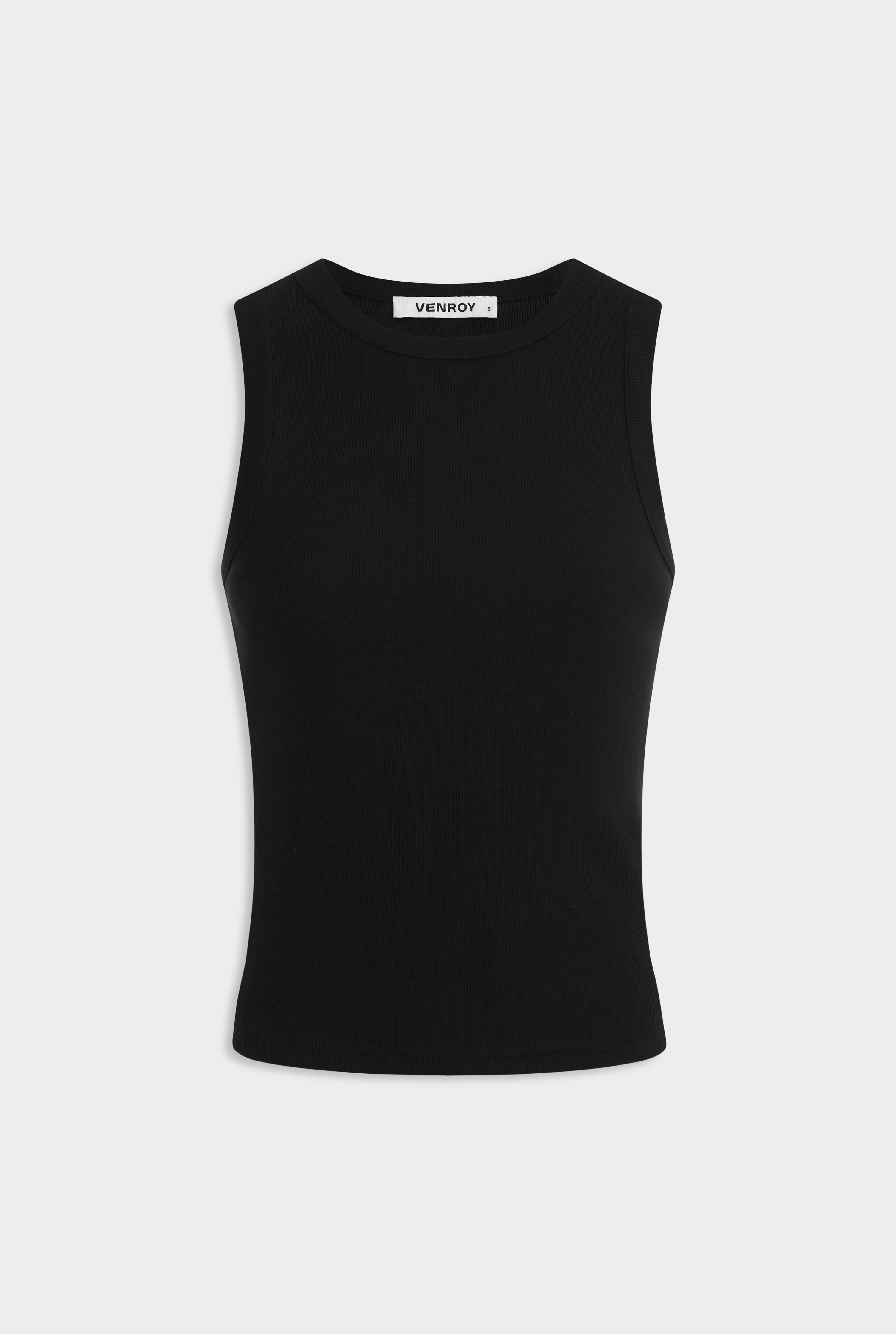 Crew Neck Jersey Rib Tank - Black