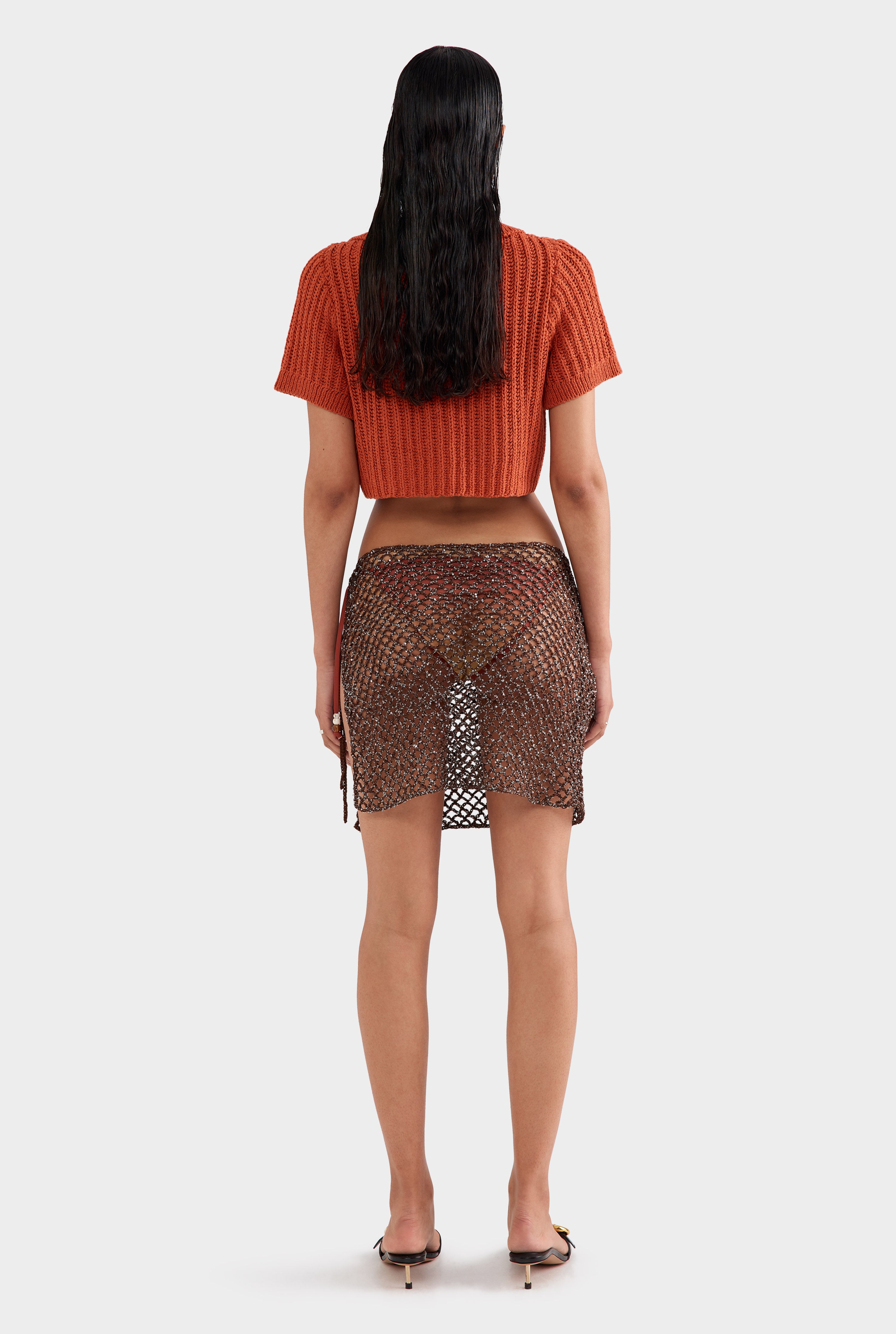 Crochet Cropped Polo - Brick