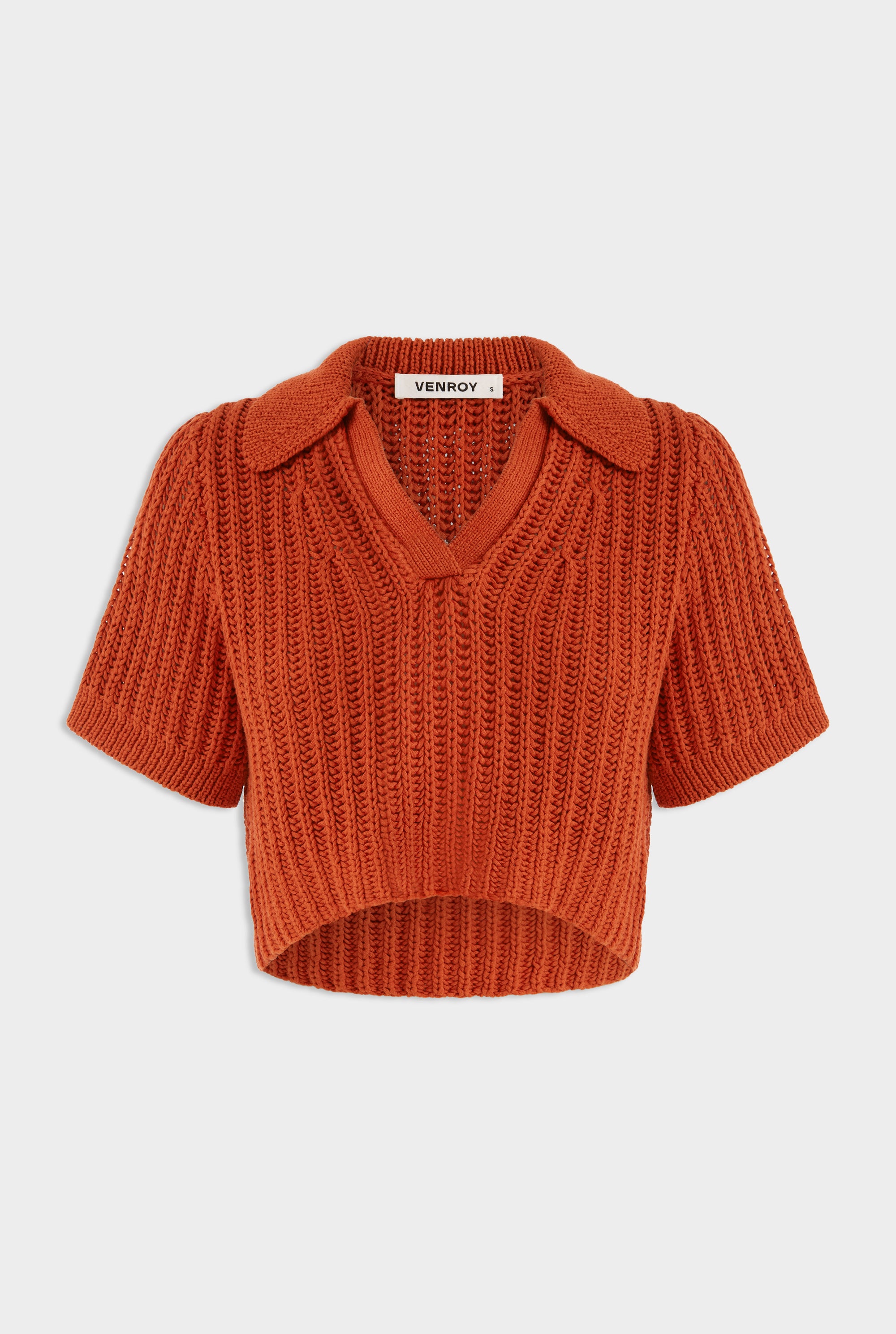 Crochet Cropped Polo - Brick