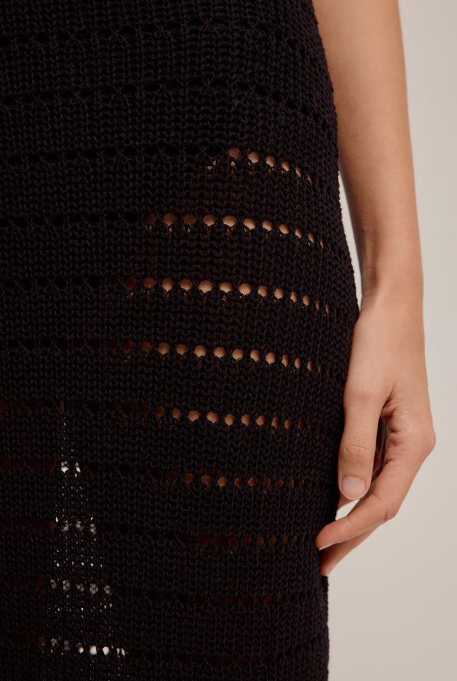 Crochet Scoop Neck Dress - Black