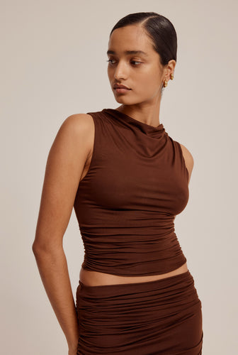 Draped Jersey Top - Coffee