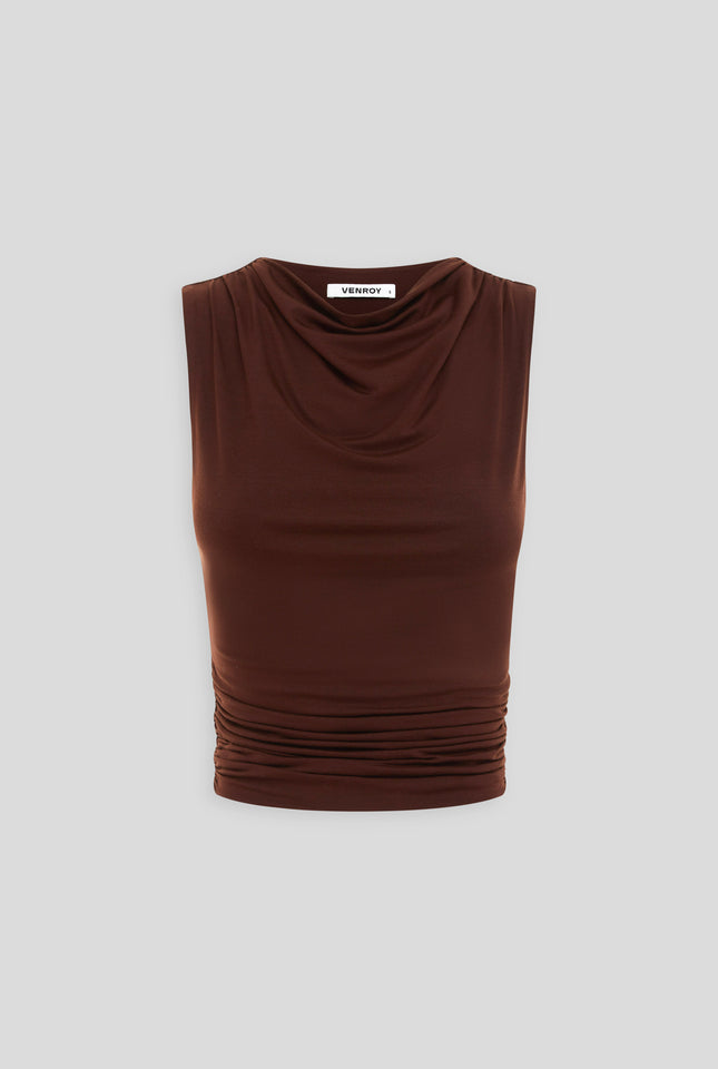 Draped Jersey Top - Coffee