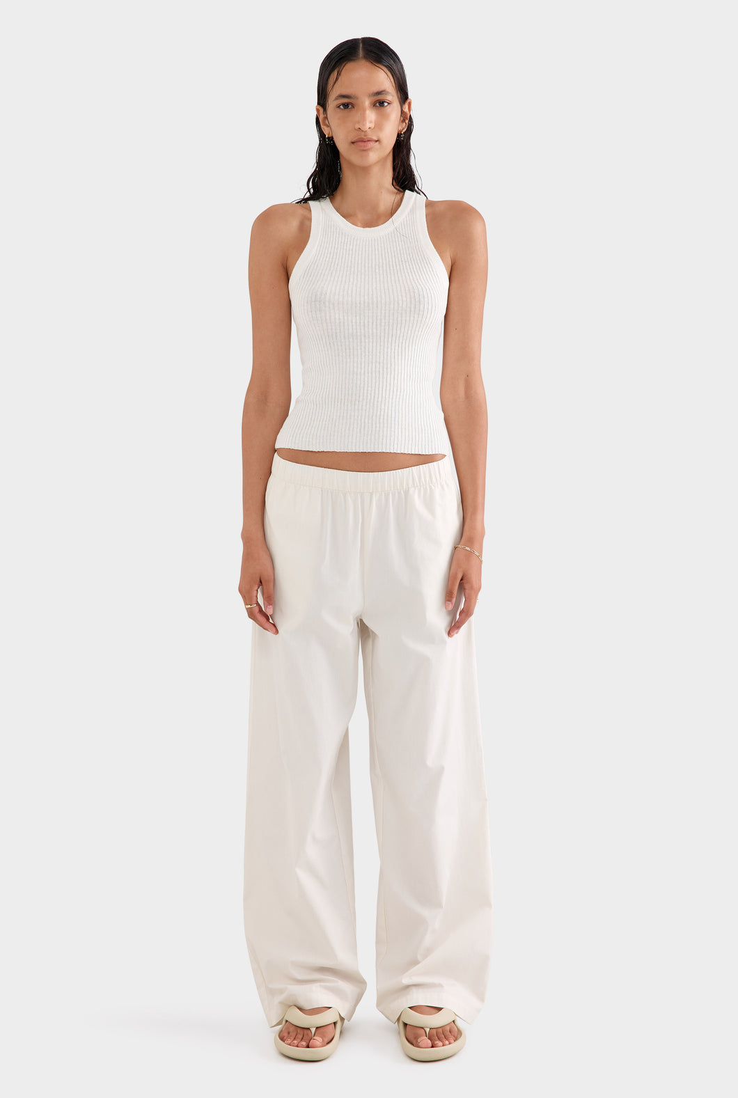 High Waisted Poplin Pant - Antique White