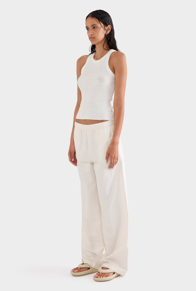 High Waisted Poplin Pant - Antique White