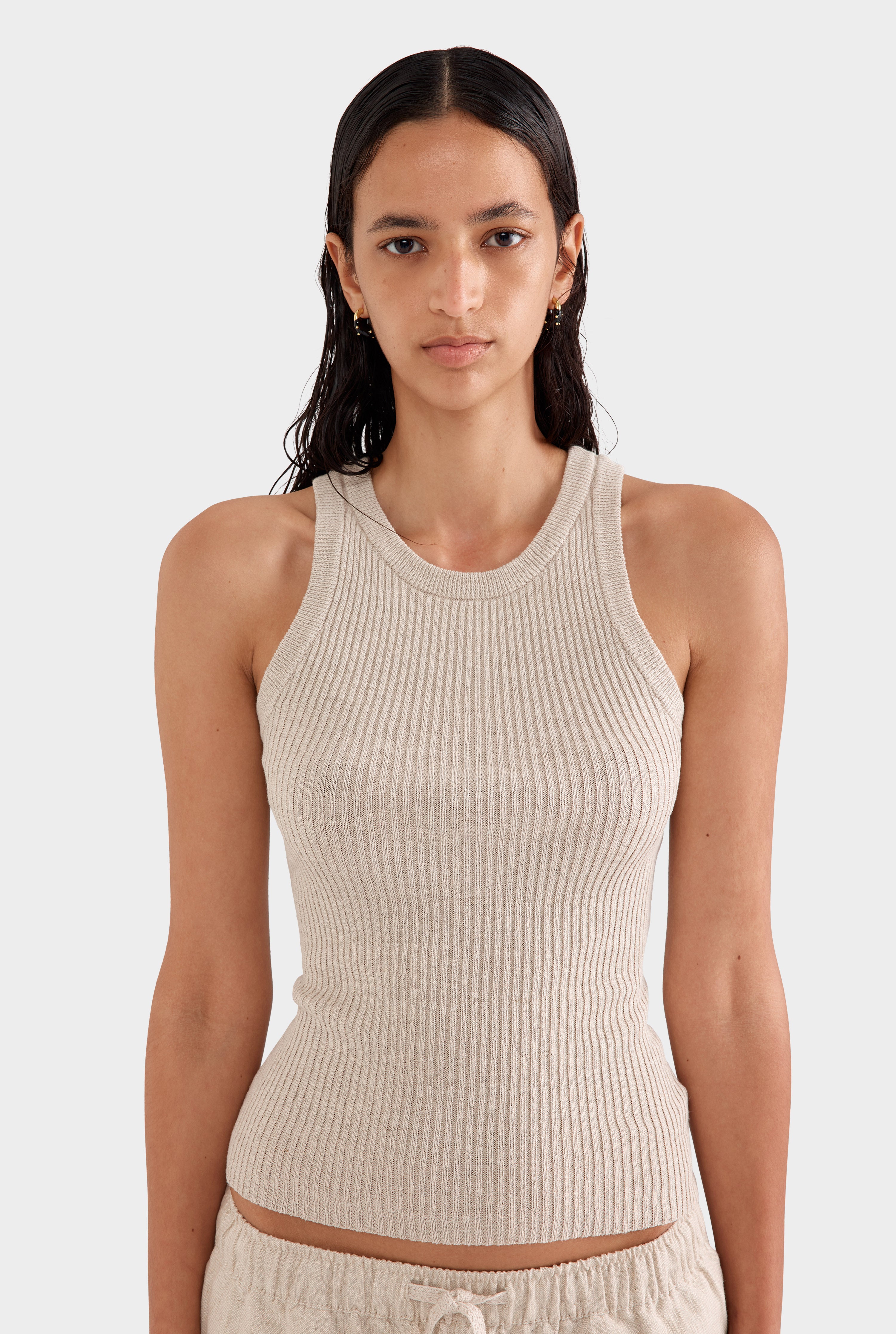 Fitted Rib Tank - Taupe