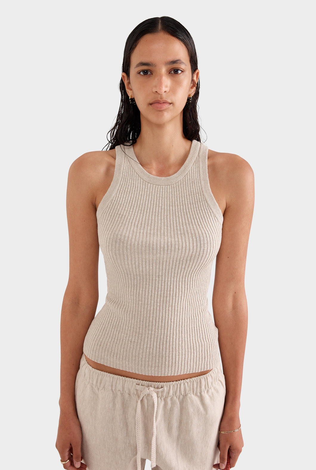 Fitted Rib Tank - Taupe