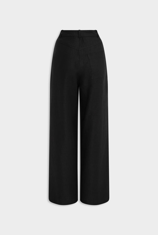 Fixed Waist Linen Trouser - Black