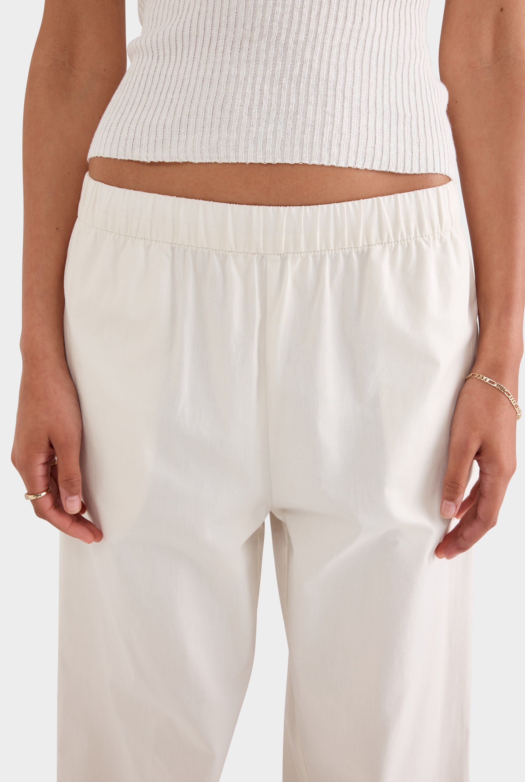 High Waisted Poplin Pant - Antique White