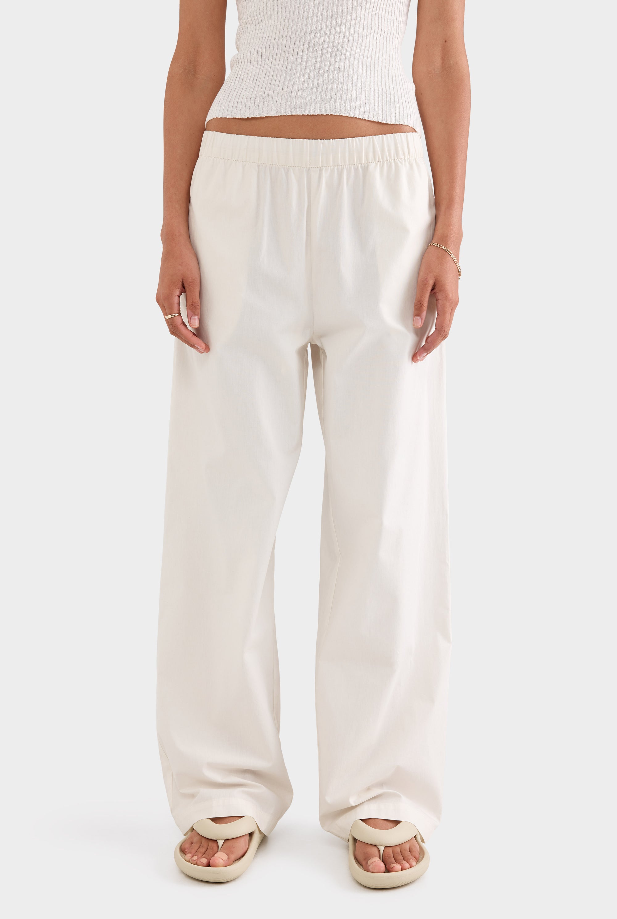 High Waisted Poplin Pant - Antique White