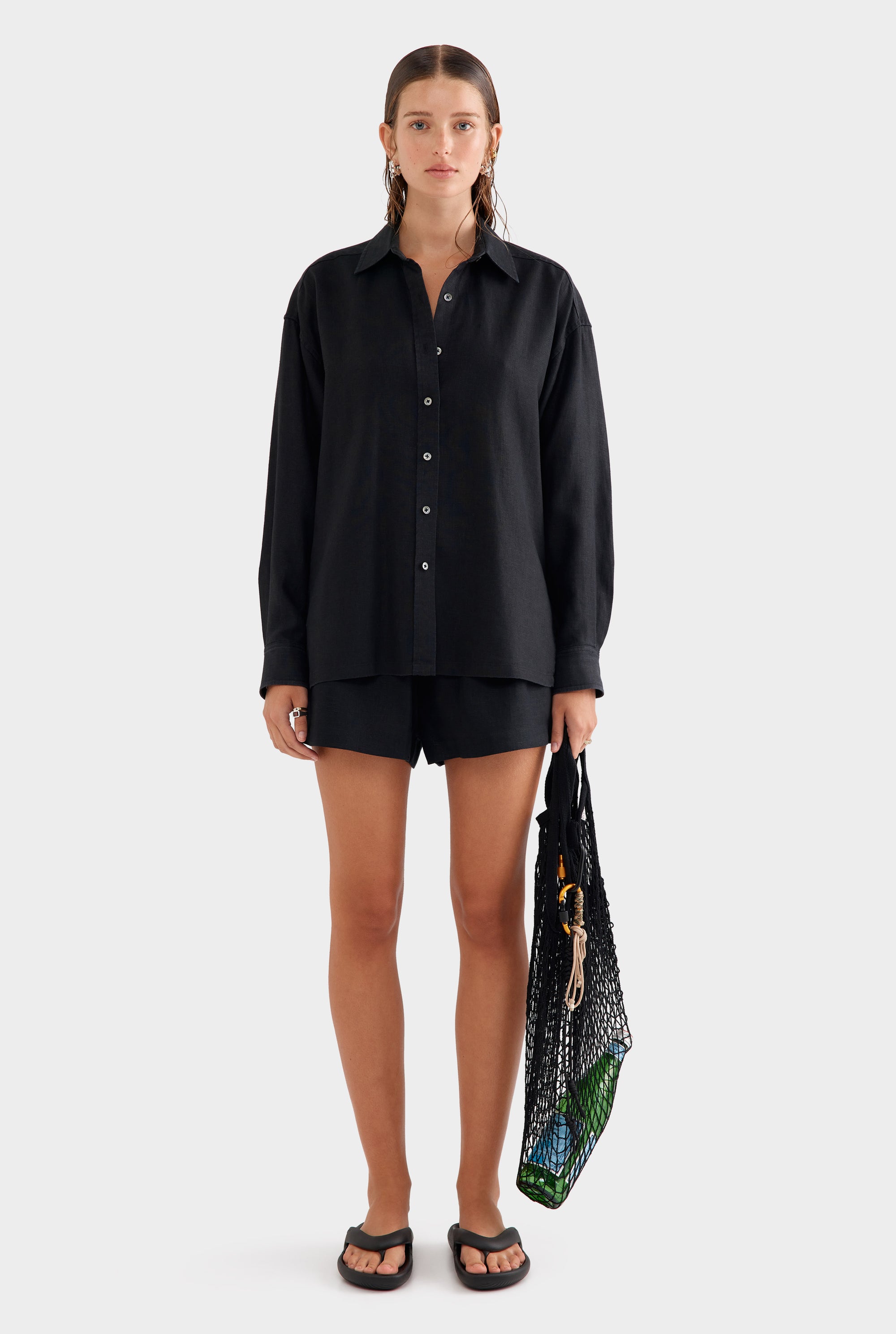 Oversized Linen Shirt - Black