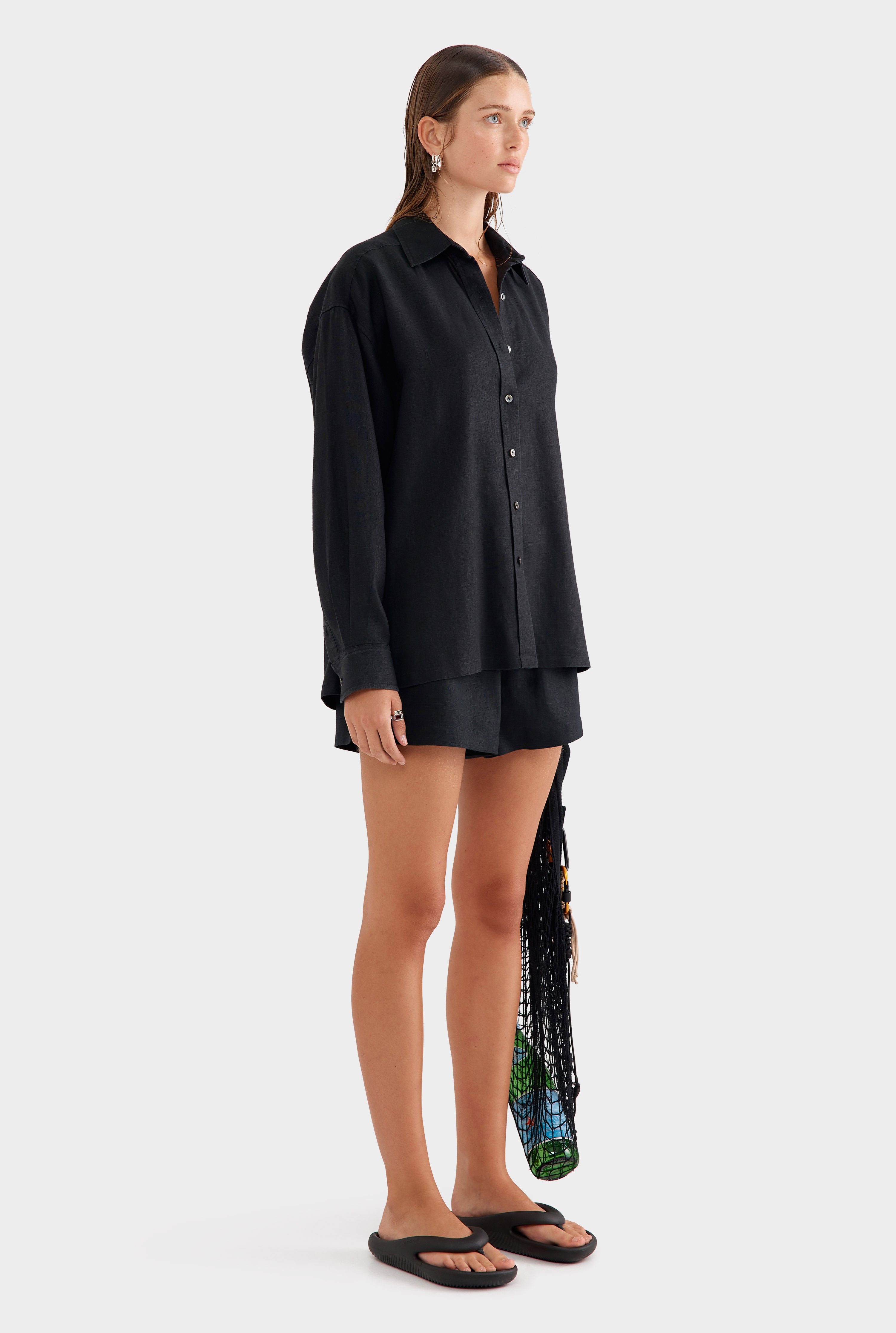 Oversized Linen Shirt - Black