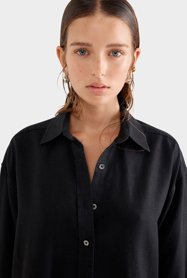 Oversized Linen Shirt - Black