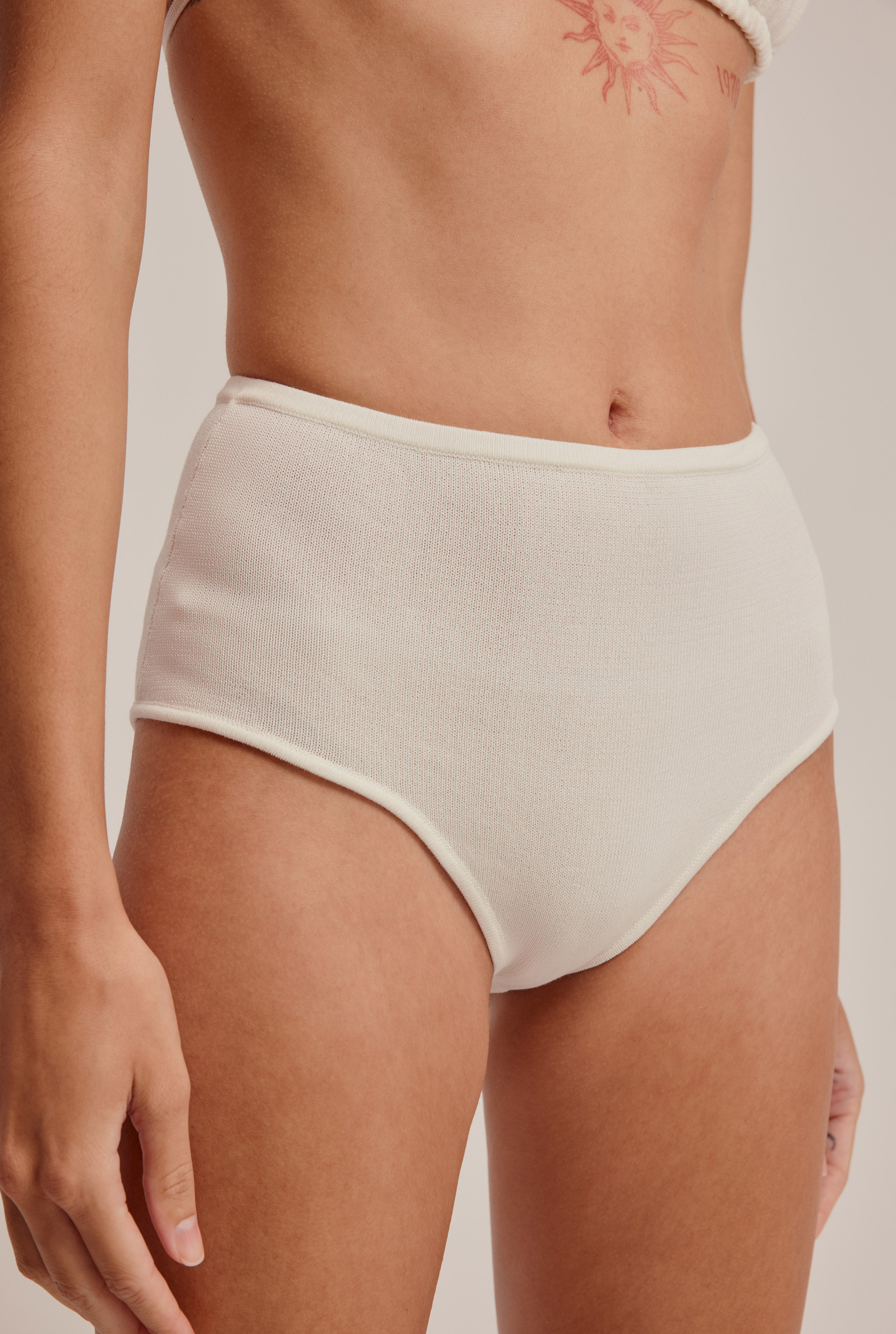 Knitted High Waisted Brief - Off White