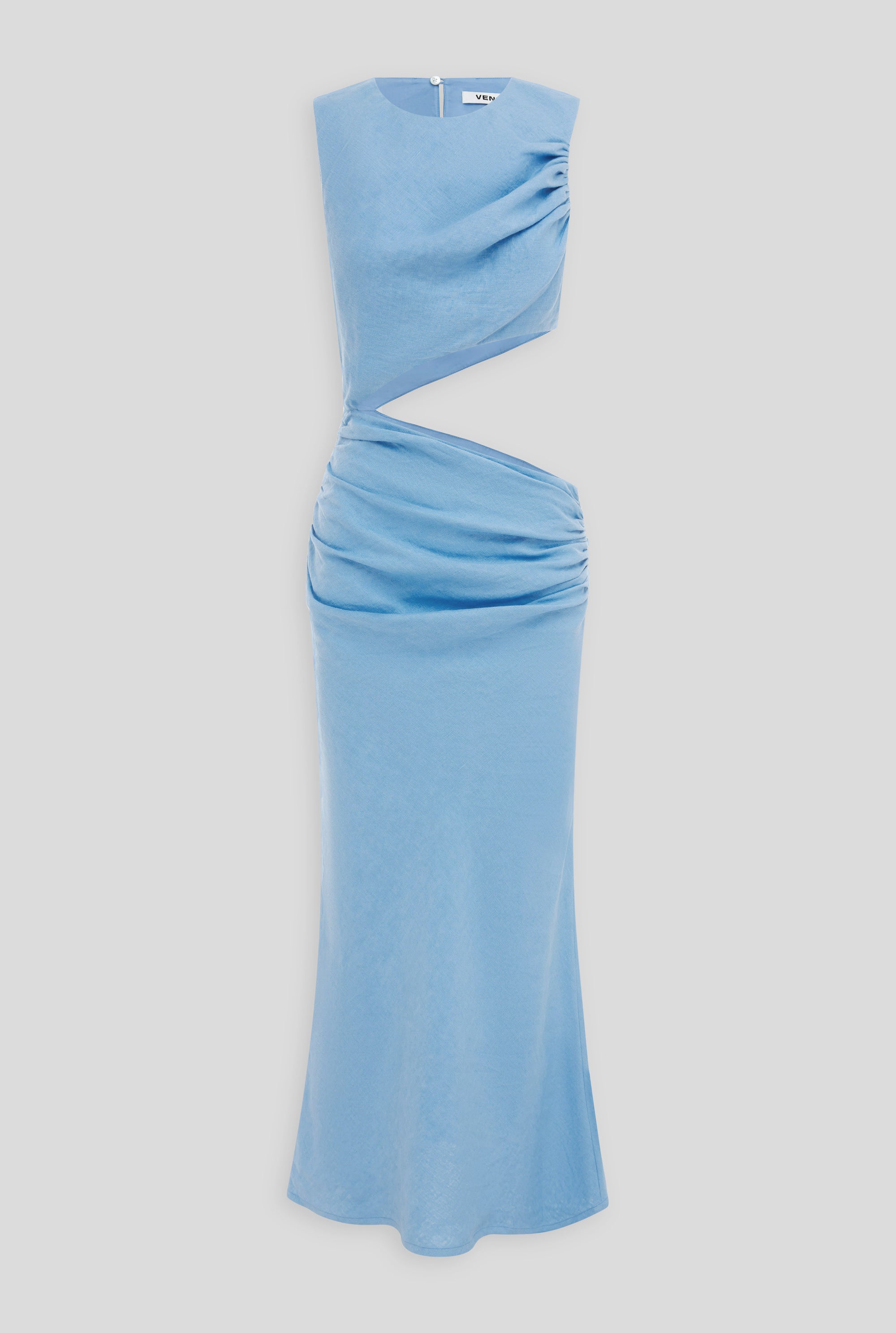 Linen Cut Out Dress - Bright Blue