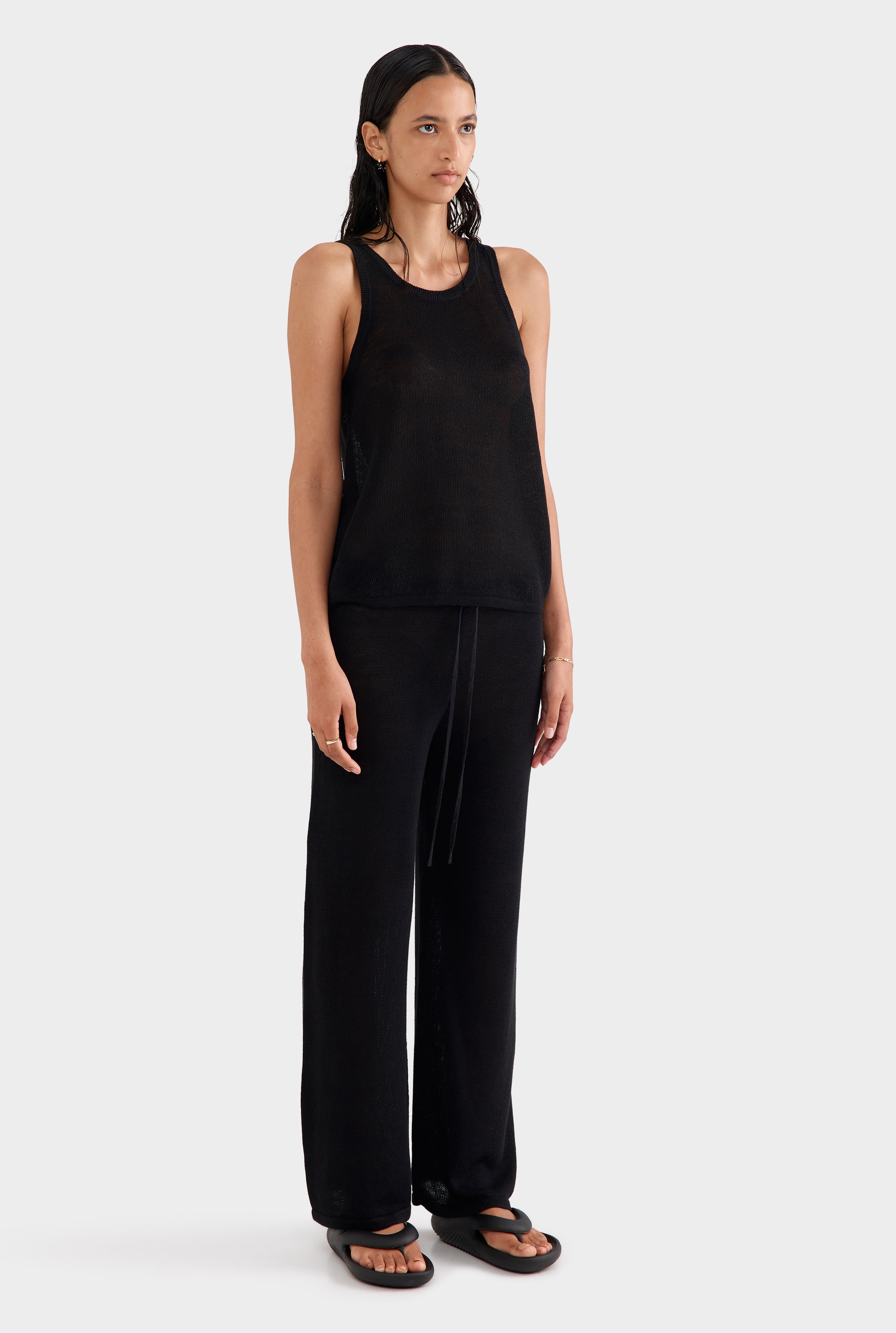 Linen Knitted Pant - Black