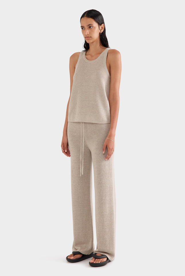 Linen Knitted Pant - Taupe