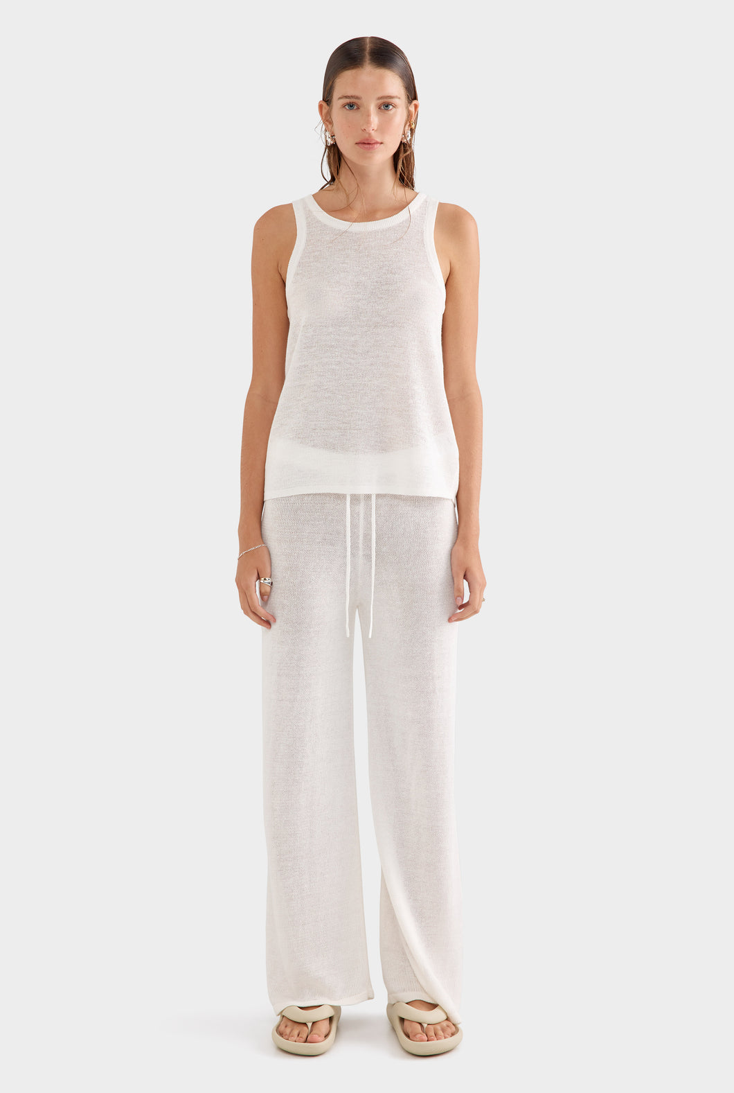 Linen Knitted Pant - White