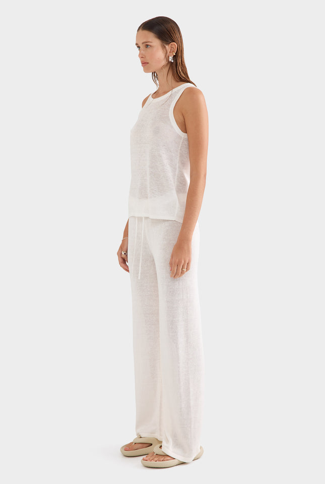Linen Knitted Pant - White