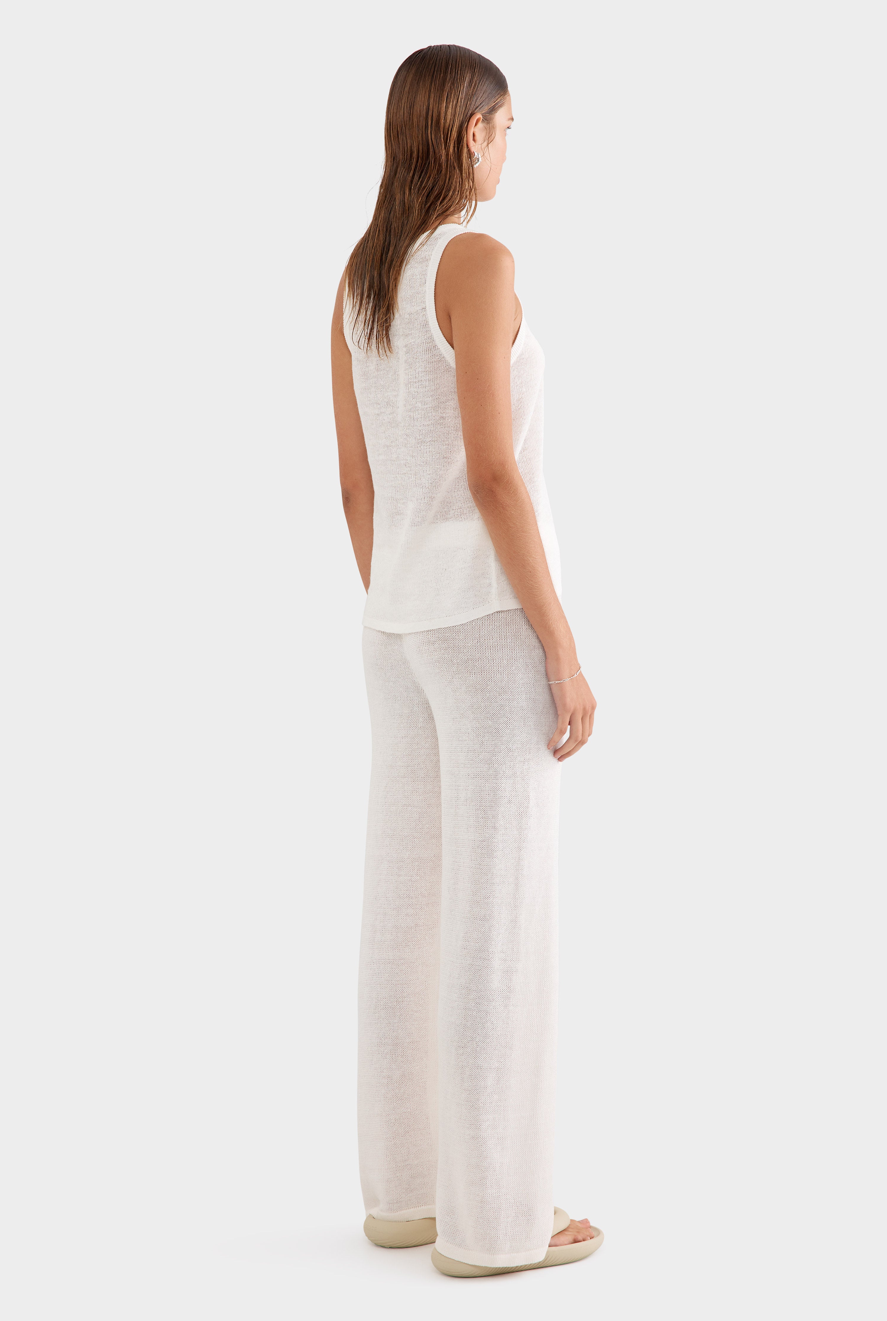 Linen Knitted Pant - White