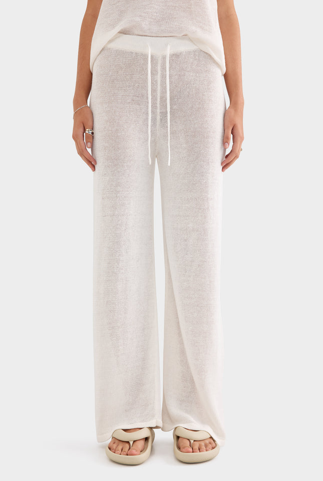 Linen Knitted Pant - White